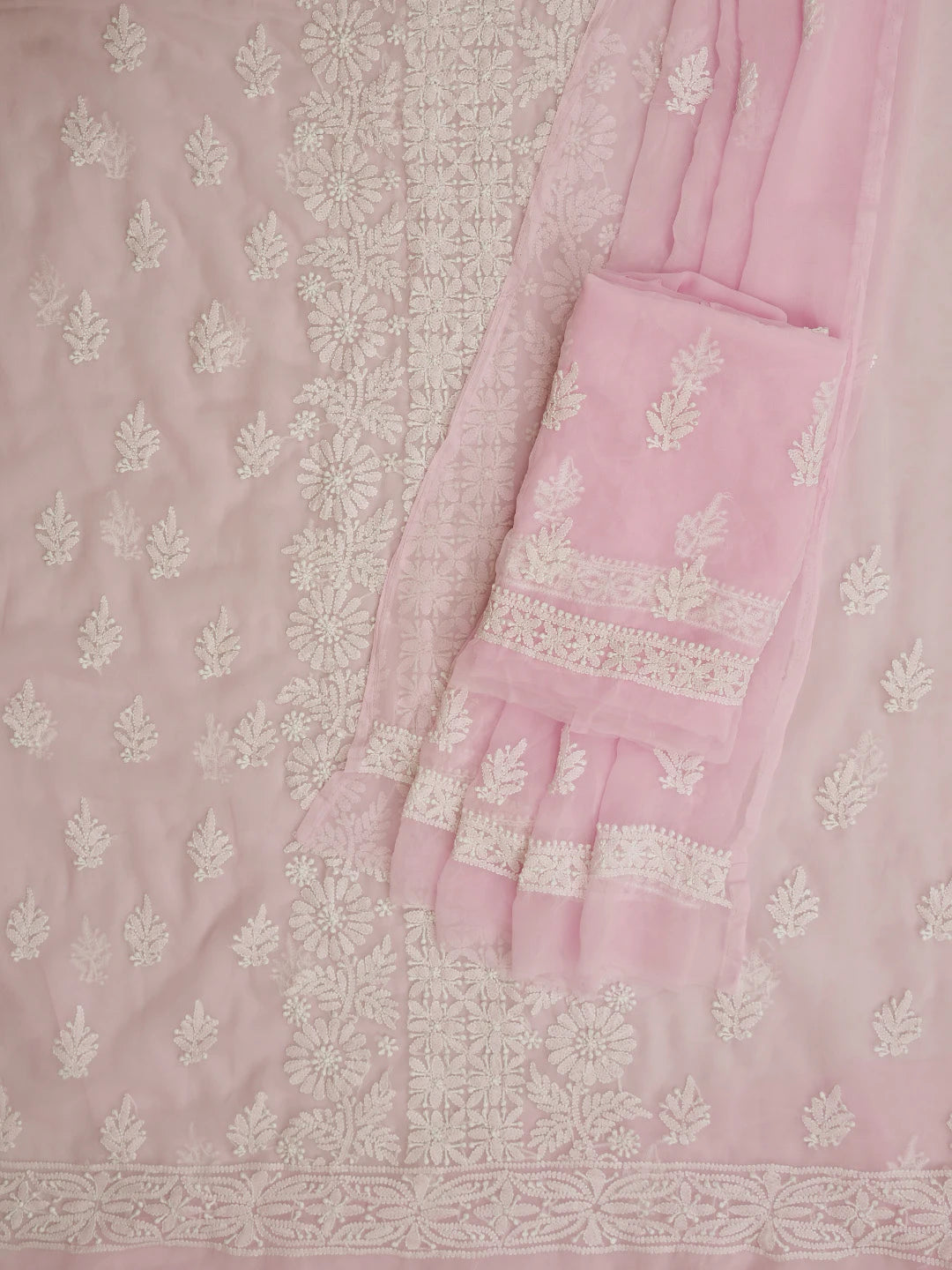 Ada Hand Embroidered Baby Pink Georgette Lucknowi Chikankari Unstitched Suit Piece 01A793518