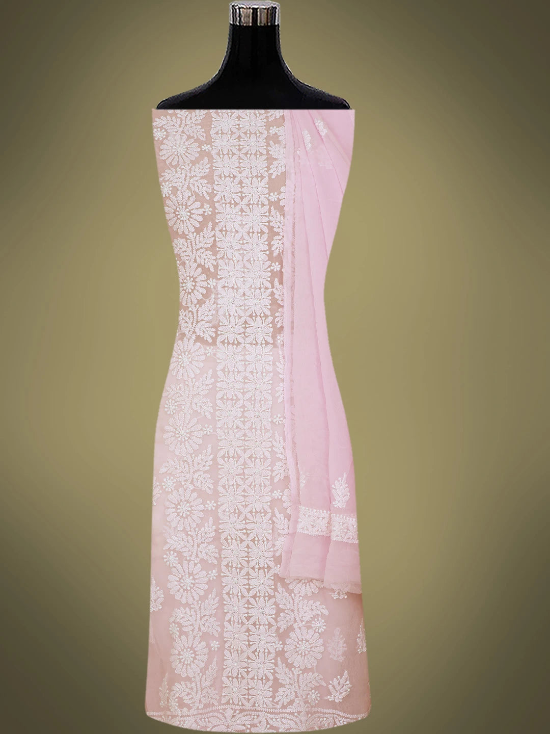 Ada Hand Embroidered Baby Pink Georgette Lucknowi Chikankari Unstitched Suit Piece 01A793518