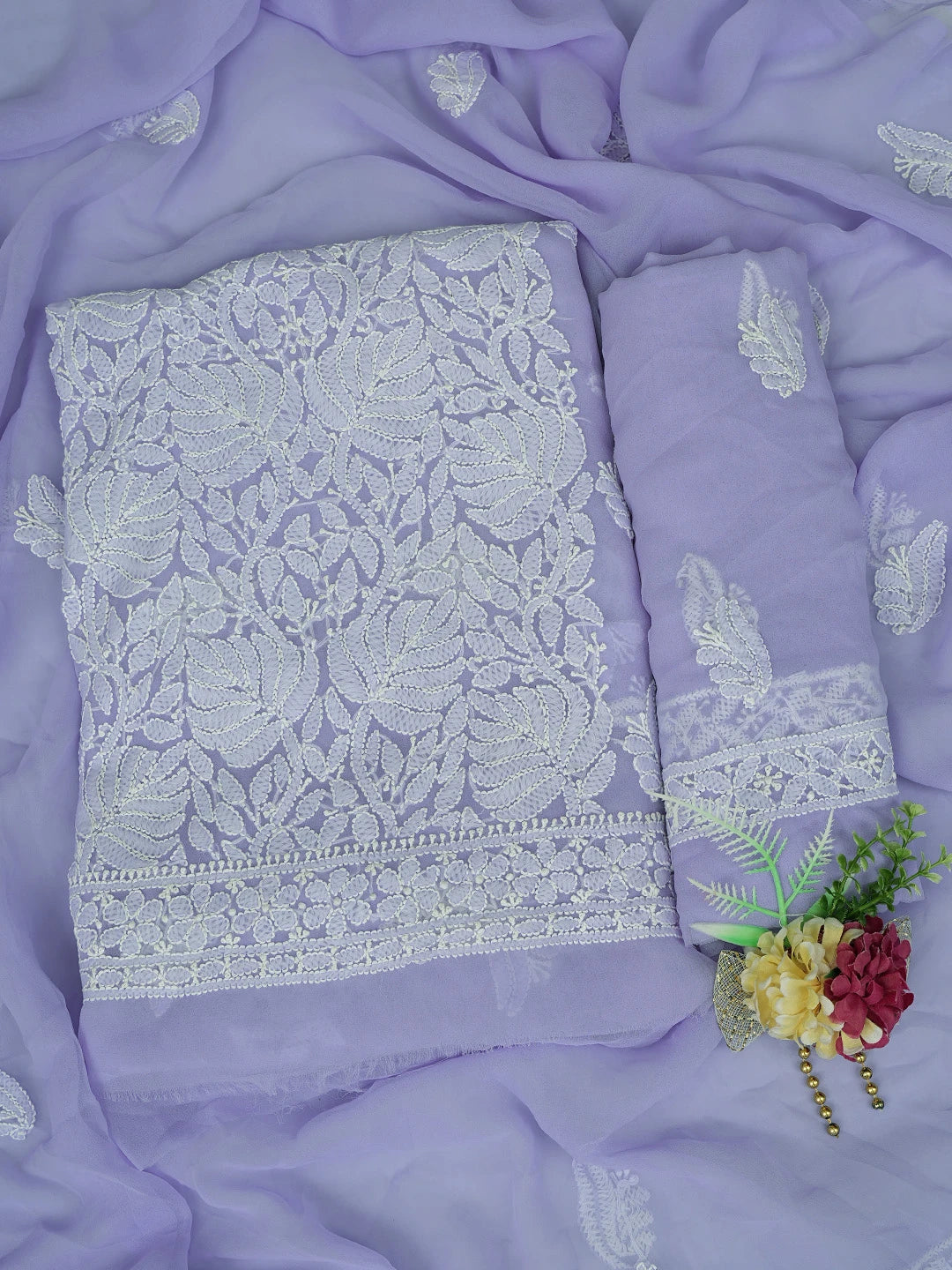 Ada Hand Embroidered Mauve Georgette Lucknowi Chikankari Unstitched Suit Piece 01A793562