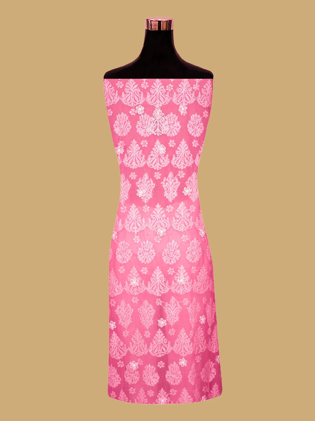 Ada Hand Embroidered Hot PInk Georgette Lucknowi Chikankari Unstitched Suit Piece With Cutdana Work 01A752636