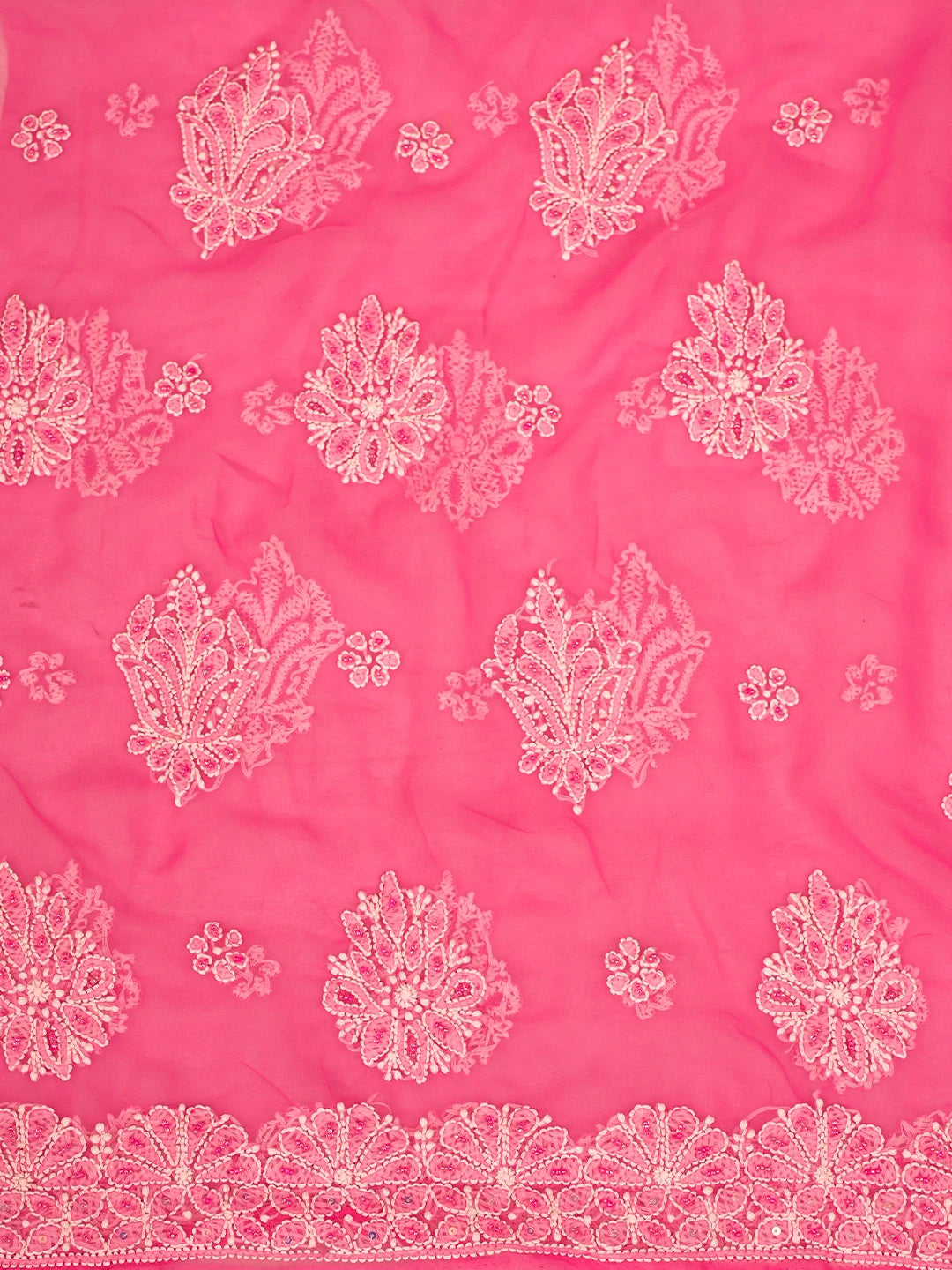 Ada Hand Embroidered Hot PInk Georgette Lucknowi Chikankari Unstitched Suit Piece With Cutdana Work 01A752636