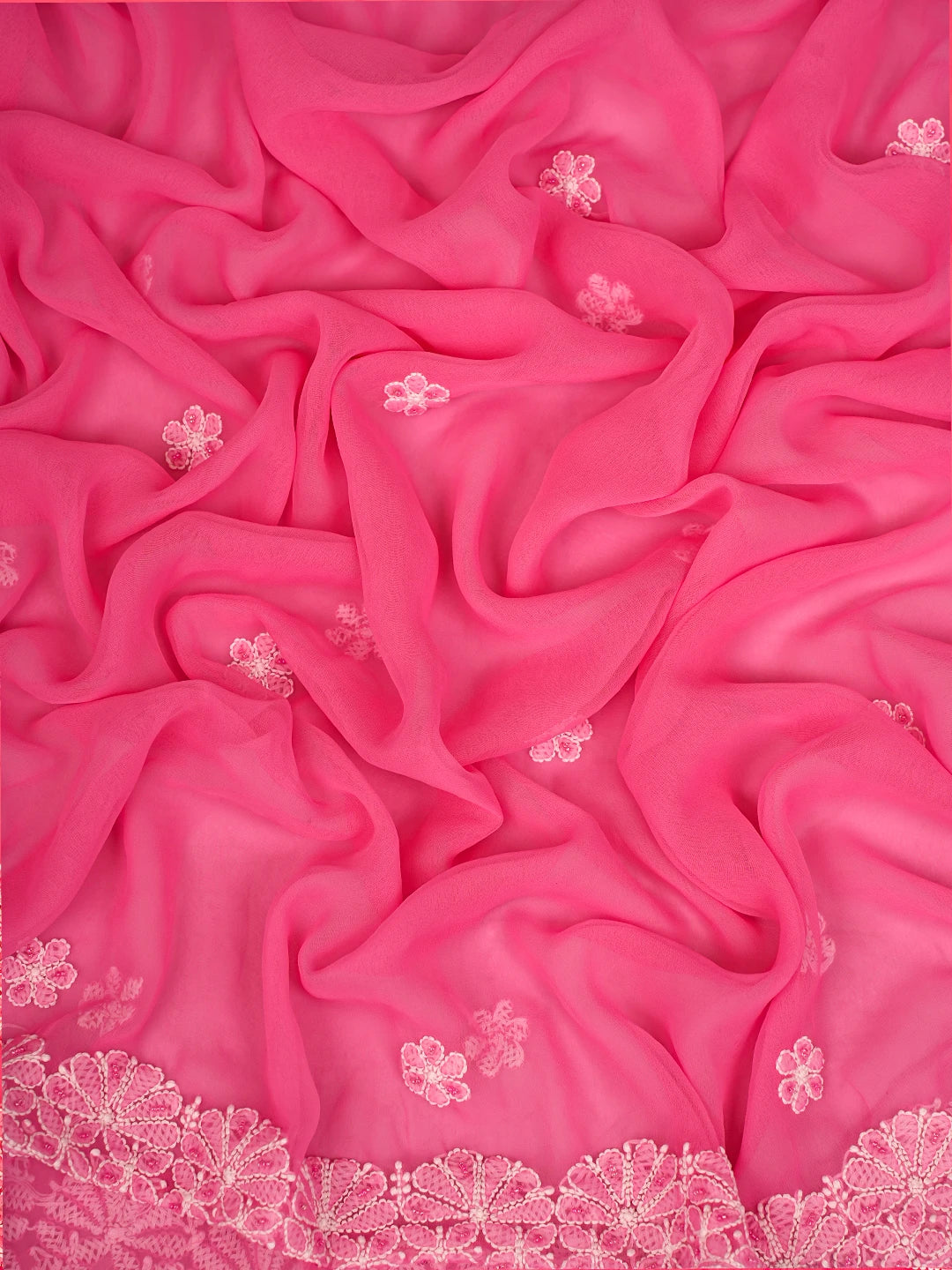 Ada Hand Embroidered Hot PInk Georgette Lucknowi Chikankari Unstitched Suit Piece With Cutdana Work 01A752636