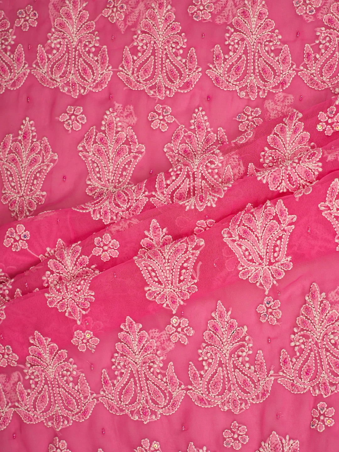 Ada Hand Embroidered Hot PInk Georgette Lucknowi Chikankari Unstitched Suit Piece With Cutdana Work 01A752636