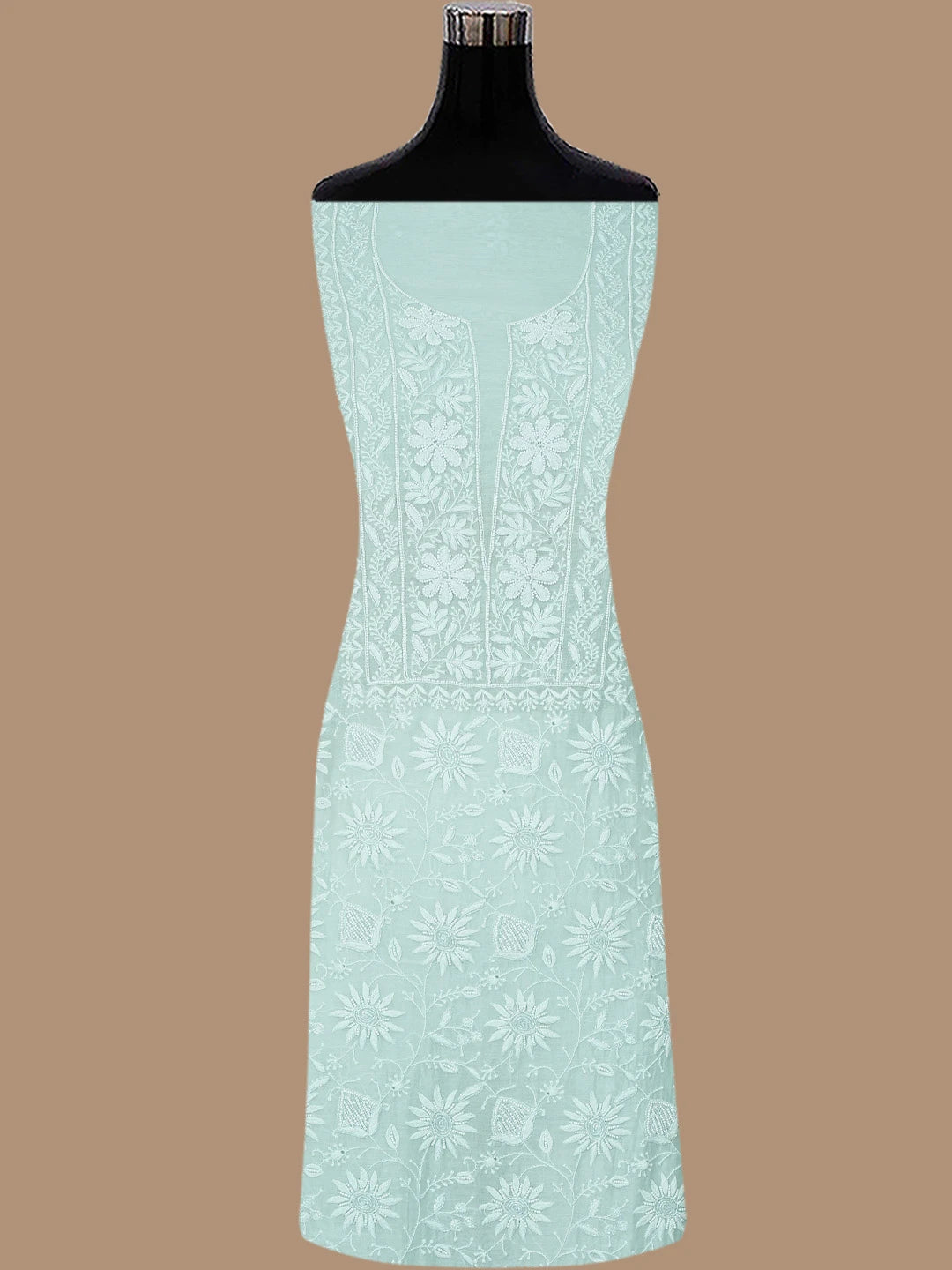Ada Hand Embroidered Light Sea Green Chanderi Lucknowi Chikankari Unstitched Kurta Dupatta Set With Cutdana Work 01A777773