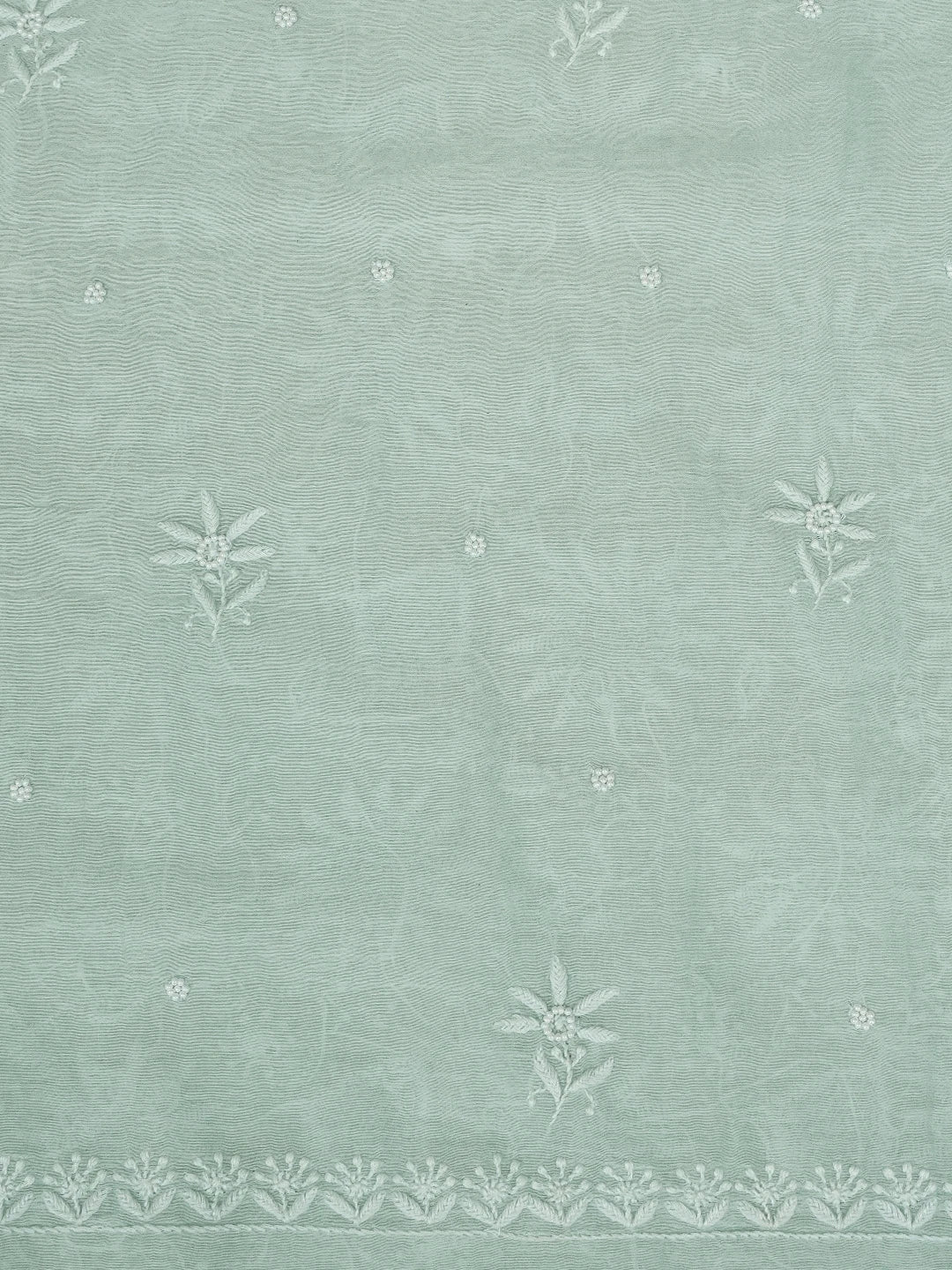 Ada Hand Embroidered Light Sea Green Chanderi Lucknowi Chikankari Unstitched Kurta Dupatta Set With Cutdana Work 01A777773