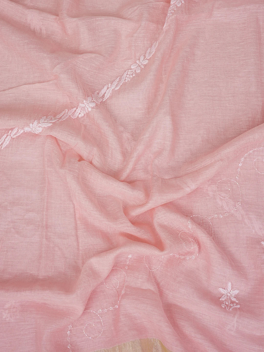 Ada Hand Embroidered Pink Chanderi Lucknowi Chikankari Unstitched Suit Piece With Cutdana Work 01A788624