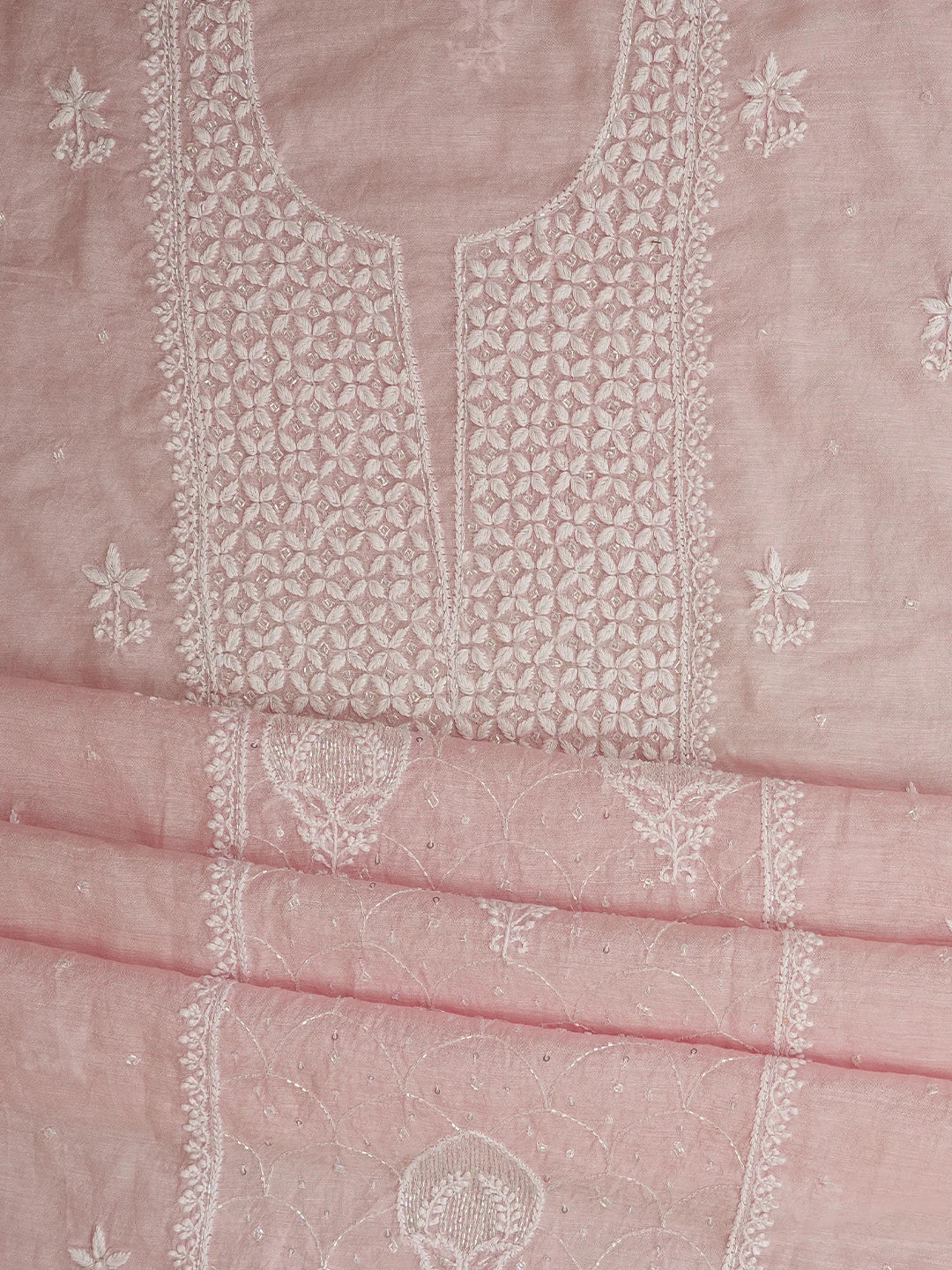 Ada Hand Embroidered Pink Chanderi Lucknowi Chikankari Unstitched Suit Piece With Cutdana Work 01A788624