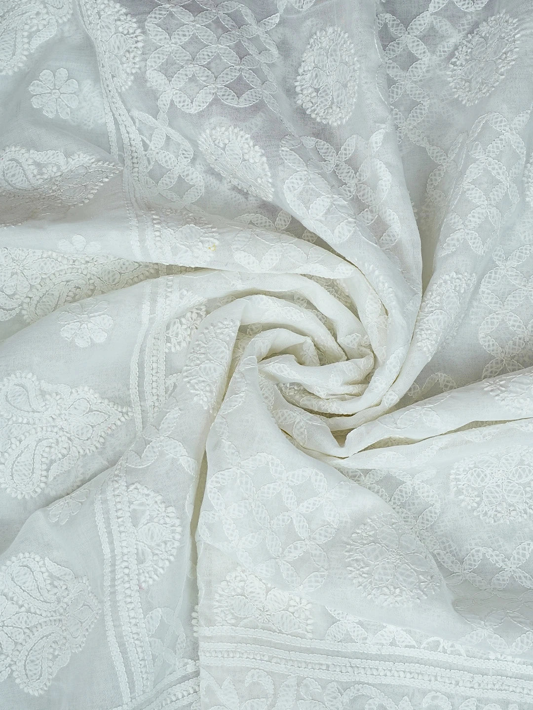 Ada Hand Embroidered White Cotton Lucknowi Chikankari Dupatta 01A801019
