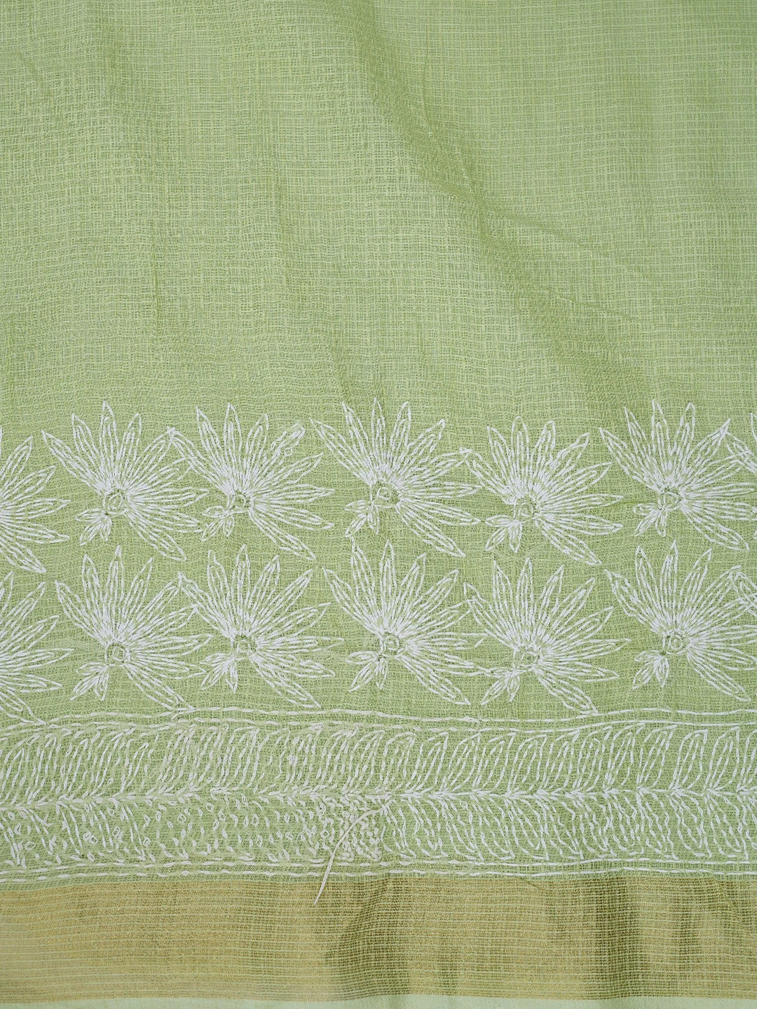 Ada Hand Embroidered Green Kota Lucknowi Chikankari Saree With Blouse 01A653578