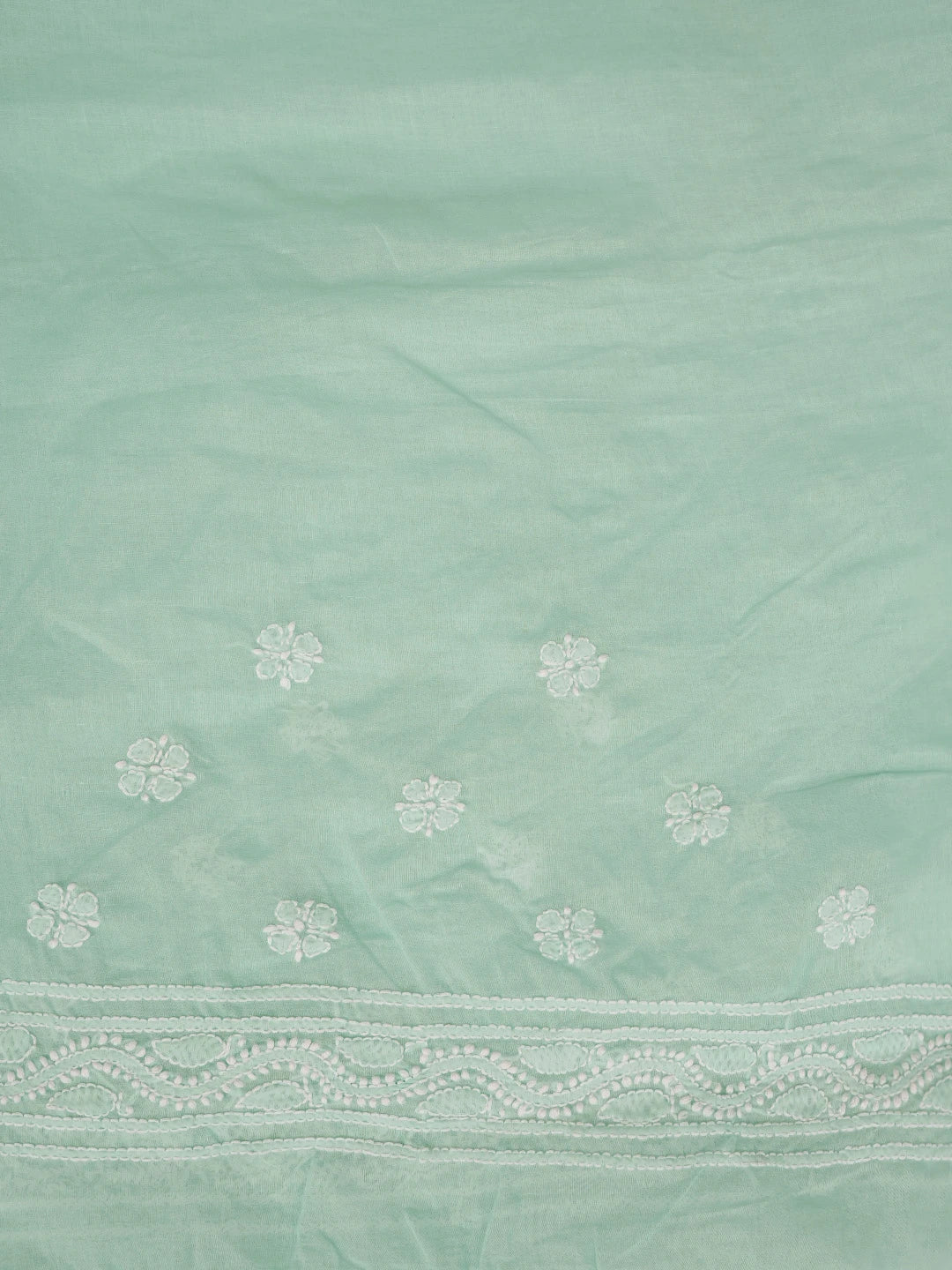 Ada Hand Embroidered Sea Green Cotton Lucknowi Chikankari Saree With Blouse 01A800133