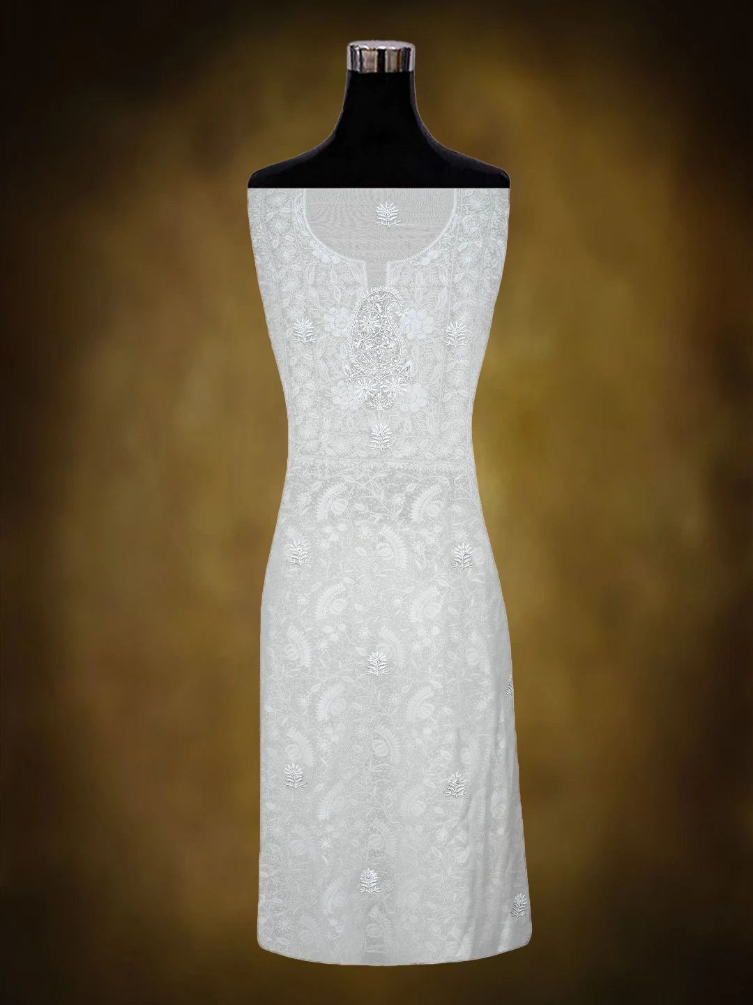 Ada Hand Embroidered White Pure Georgette Lucknowi Chikankari Unstitched Kurta Dupatta Set With Cutdana Work 01A698292