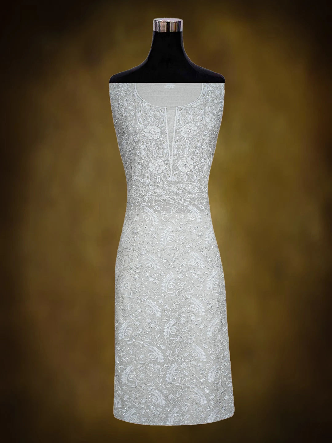 Ada Hand Embroidered White Pure Georgette Lucknowi Chikankari Unstitched Kurta Dupatta Set With Cutdana Work 01A698292