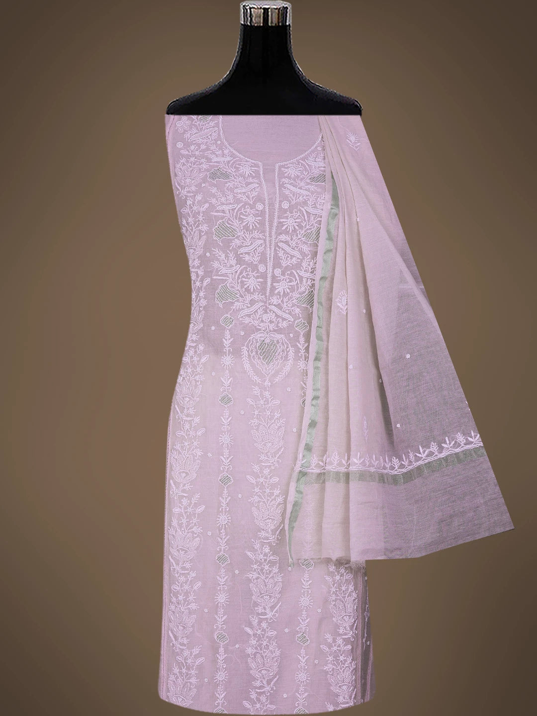 Ada Hand Embroidered Lavender Chanderi Lucknowi Chikankari Semi-Stitched Kurta Dupatta Set With Cutdana Work 01A777473