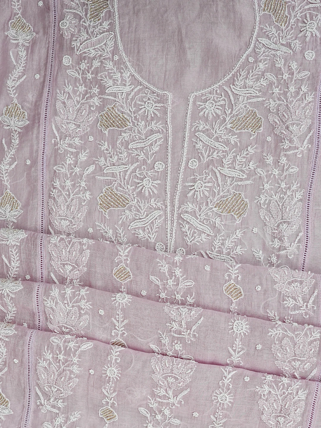 Ada Hand Embroidered Lavender Chanderi Lucknowi Chikankari Semi-Stitched Kurta Dupatta Set With Cutdana Work 01A777473