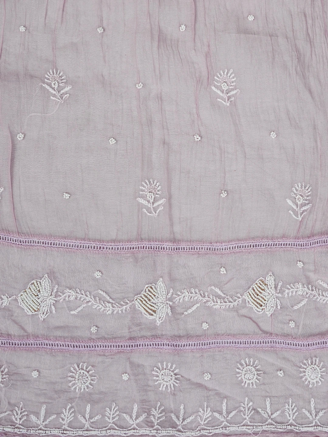 Ada Hand Embroidered Lavender Chanderi Lucknowi Chikankari Semi-Stitched Kurta Dupatta Set With Cutdana Work 01A777473