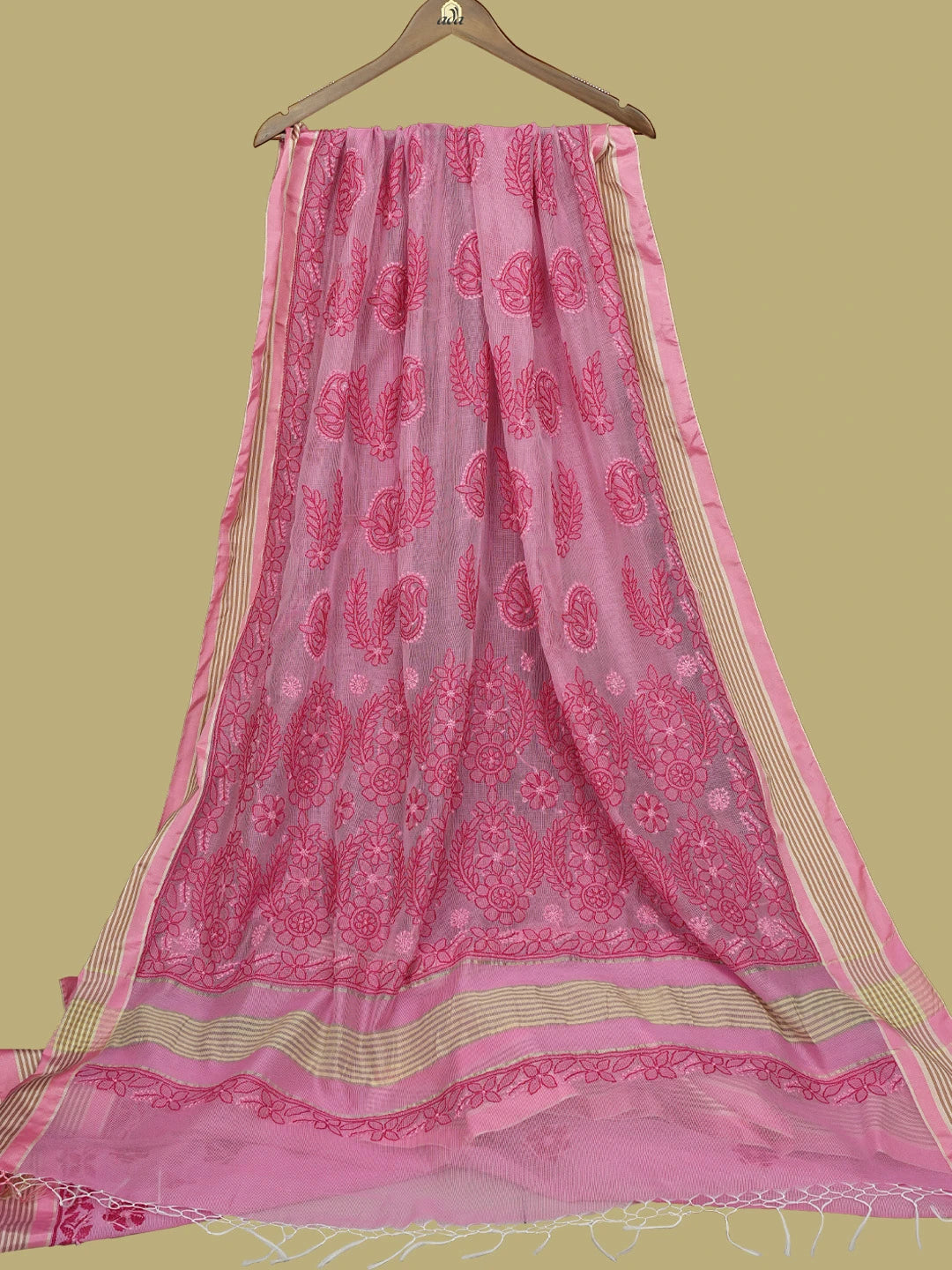 Ada Hand Embroidered Orchid Pink Kota Chanderi Lucknowi Chikankari Saree and Blouse 01A572790