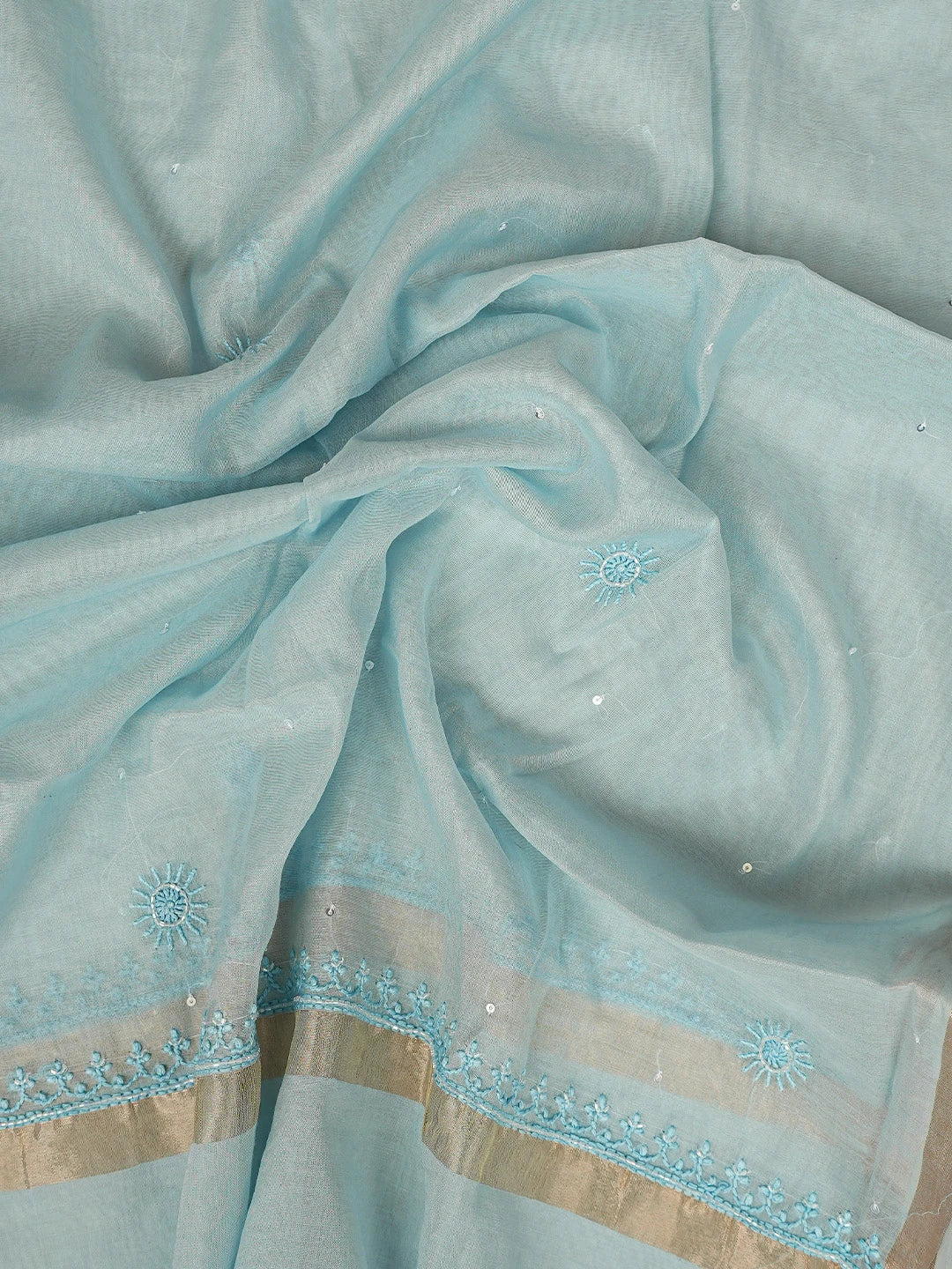 Ada Hand Embroidered Sky Blue Lucknowi Chikankari Unstitched Kurta Dupatta Set 01A771935