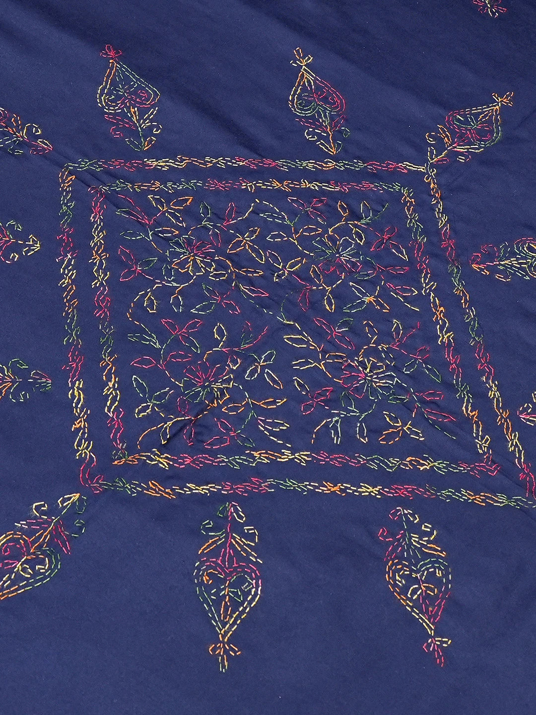 Ada Hand Embroidered Navy Blue Cotton Lucknowi Chikankari Bed Sheet With Pillow Cover Set 01A718706