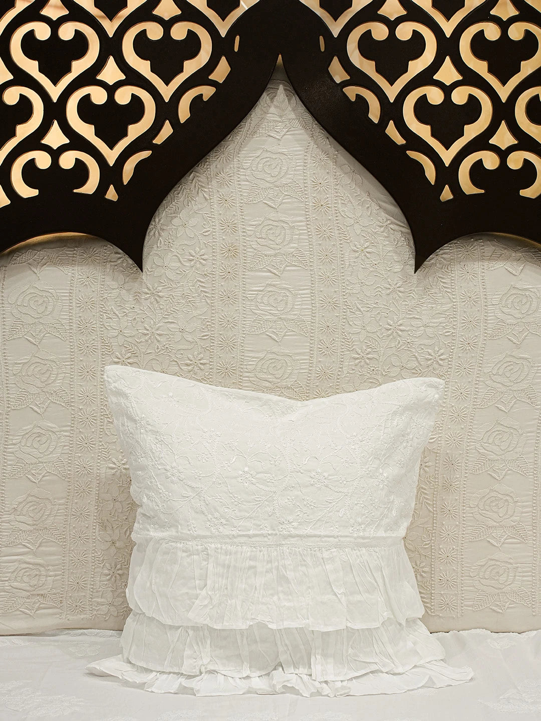 Ada Hand Embroidered White Cotton Lucknowi Chikankari Cushion Cover 01A730526