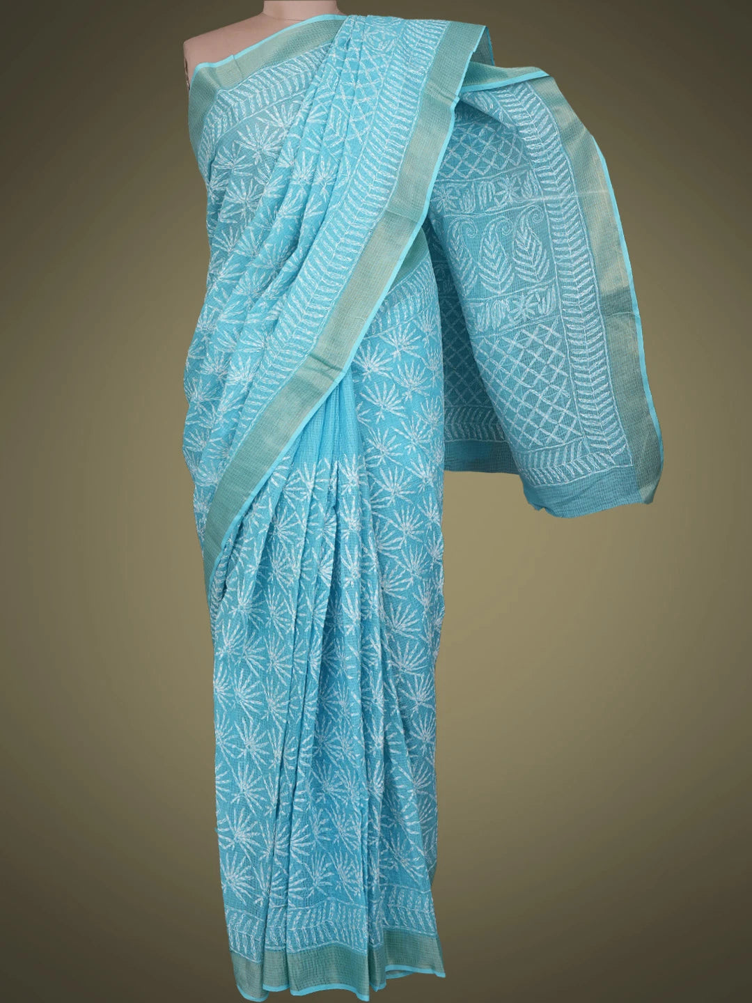 Ada Hand Embroidered Blue Kota Lucknowi Chikankari Saree and Blouse 01A767519