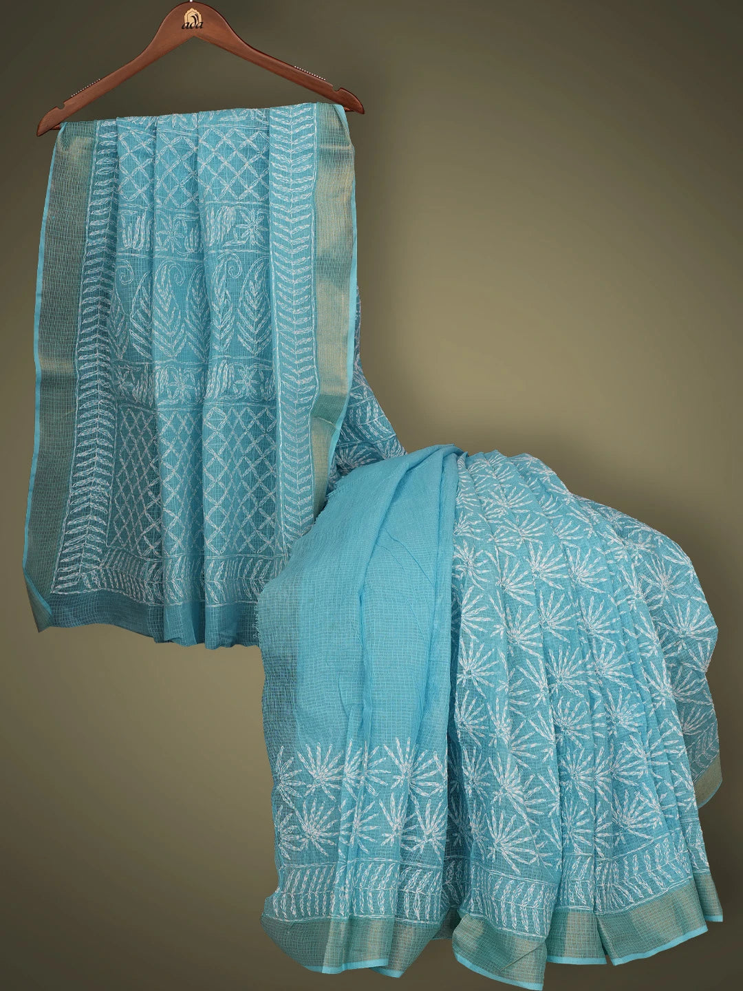 Ada Hand Embroidered Blue Kota Lucknowi Chikankari Saree and Blouse 01A767519