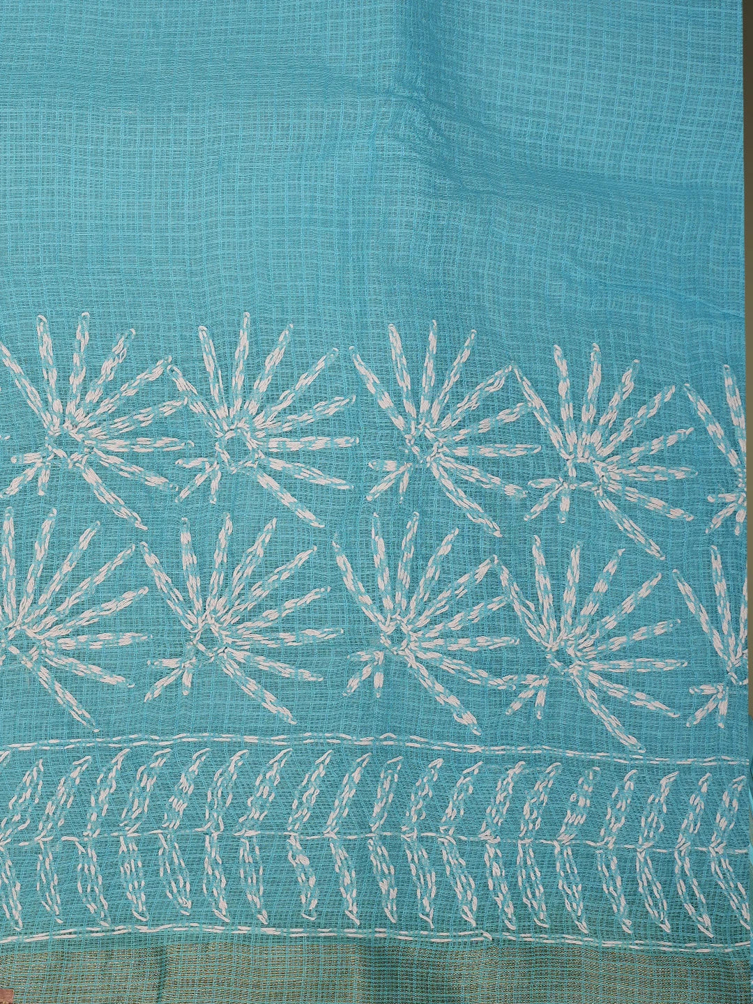 Ada Hand Embroidered Blue Kota Lucknowi Chikankari Saree and Blouse 01A767519