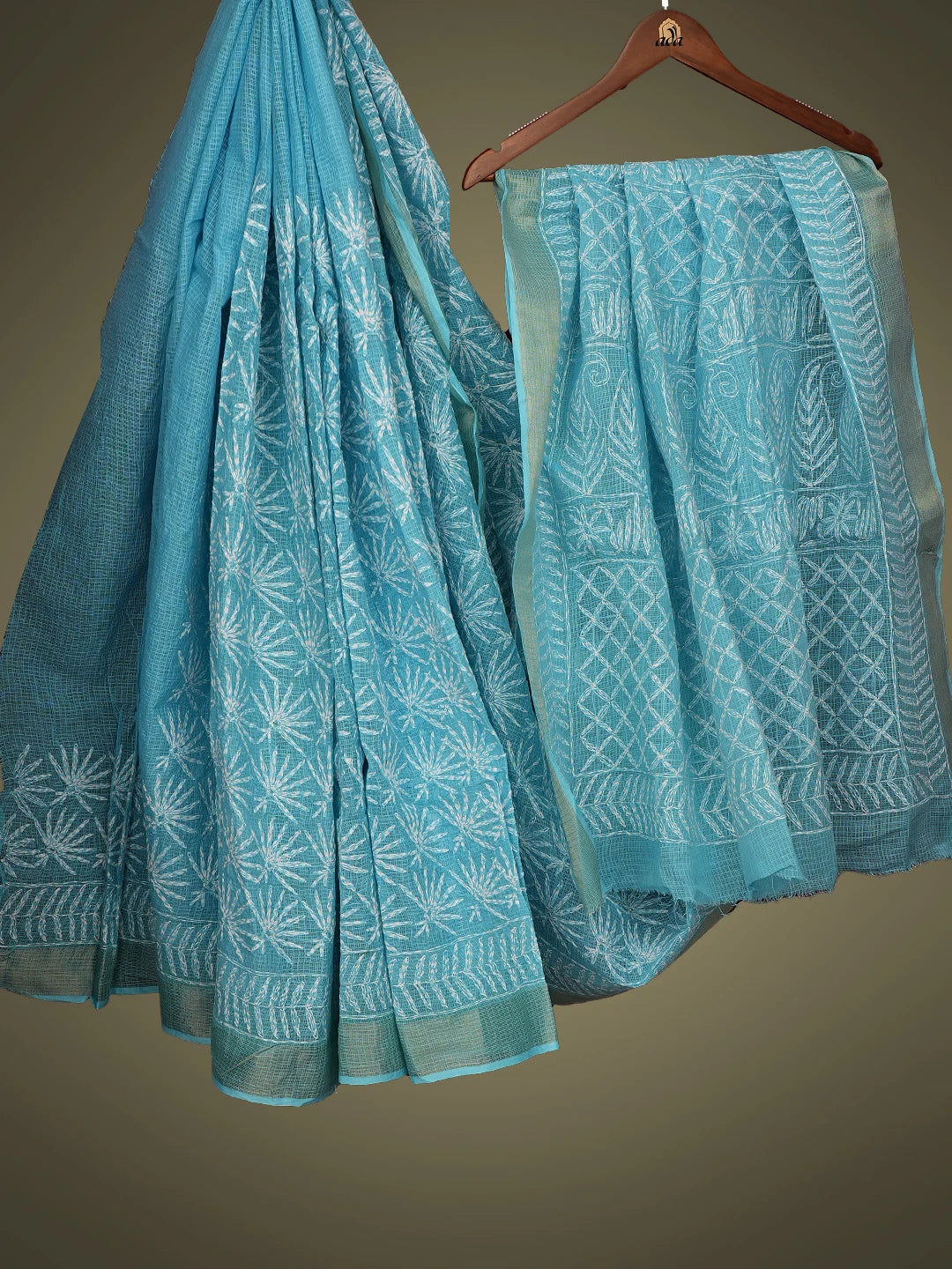 Ada Hand Embroidered Blue Kota Lucknowi Chikankari Saree and Blouse 01A767519