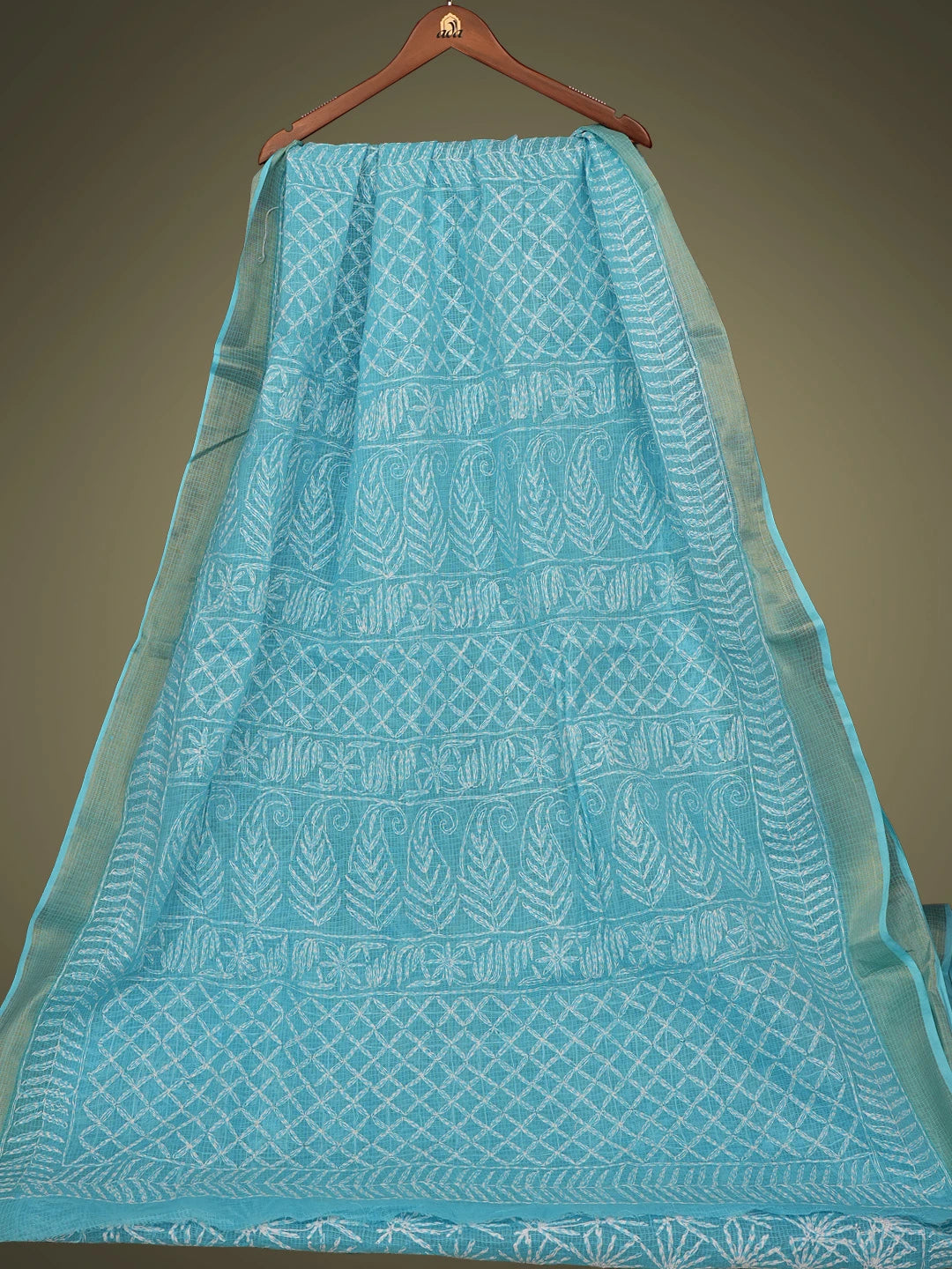 Ada Hand Embroidered Blue Kota Lucknowi Chikankari Saree and Blouse 01A767519