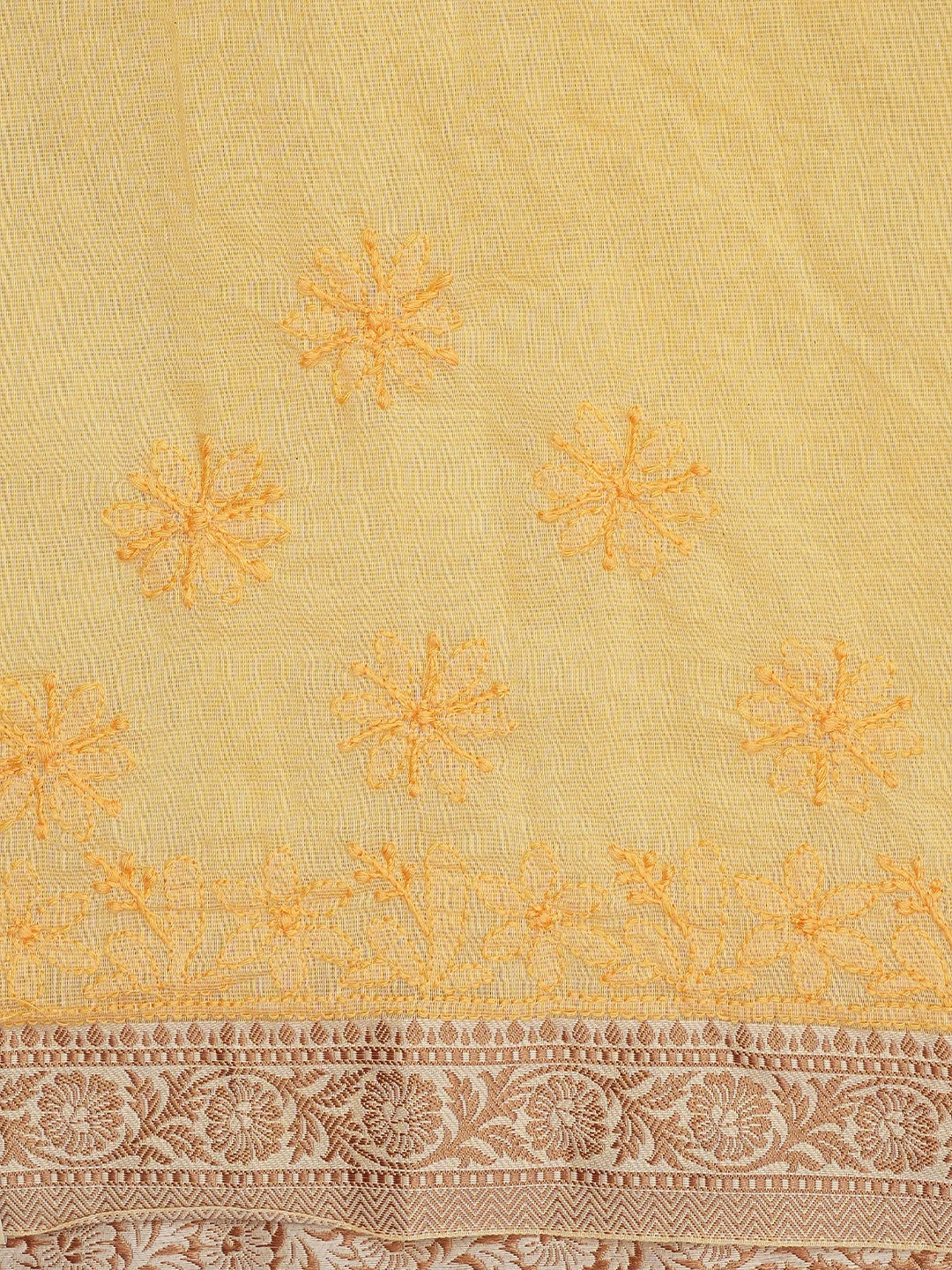 Ada Hand Embroidered Light Yellow Kota Chanderi Lucknowi Chikankari Saree and Blouse 01A709941