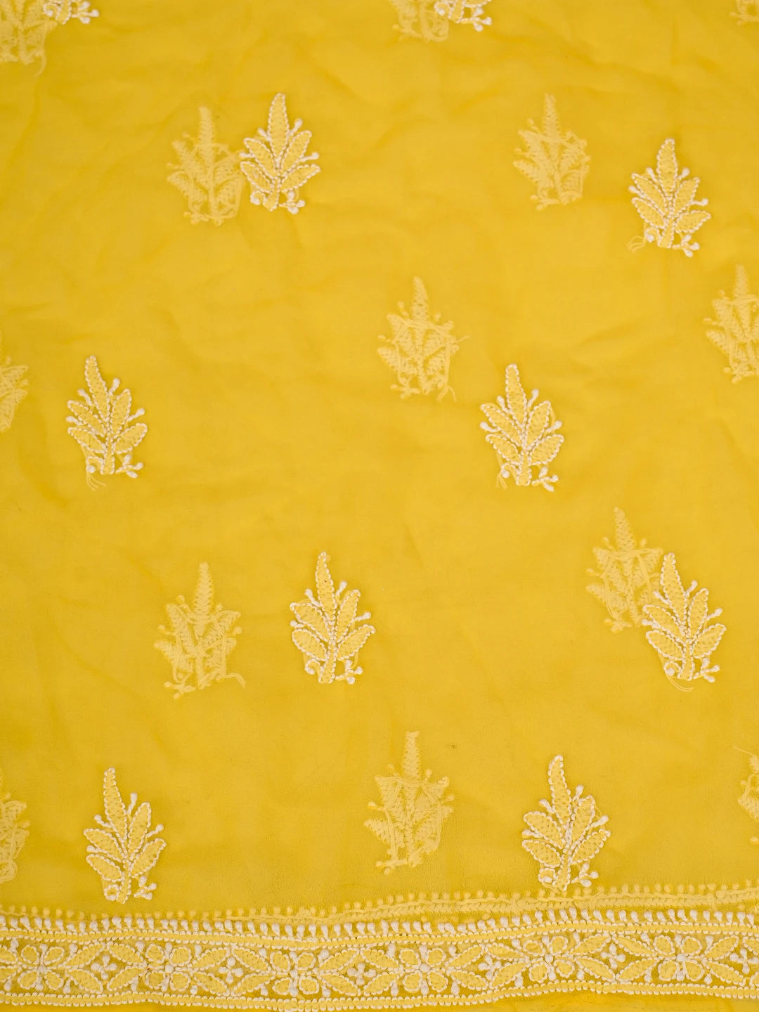Ada Hand Embroidered Yellow Georgette Lucknowi Chikankari Unstitched Suit Piece 01A793585