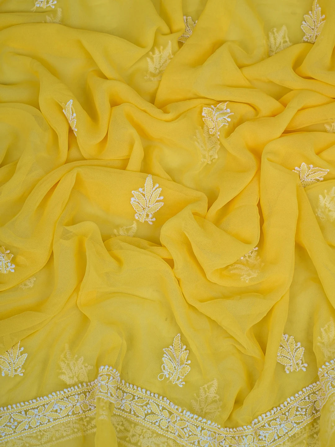Ada Hand Embroidered Yellow Georgette Lucknowi Chikankari Unstitched Suit Piece 01A793585