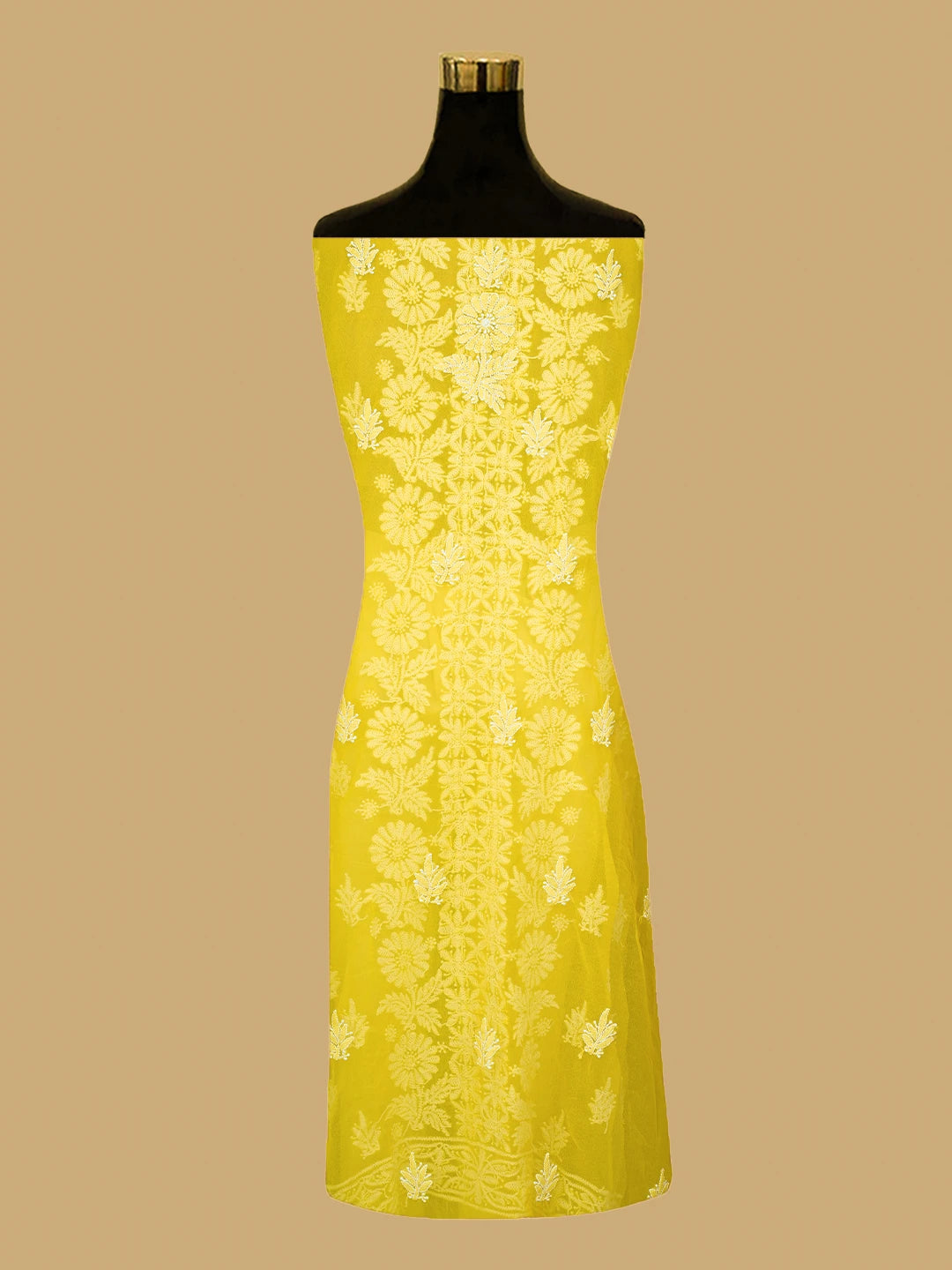 Ada Hand Embroidered Yellow Georgette Lucknowi Chikankari Unstitched Suit Piece 01A793585