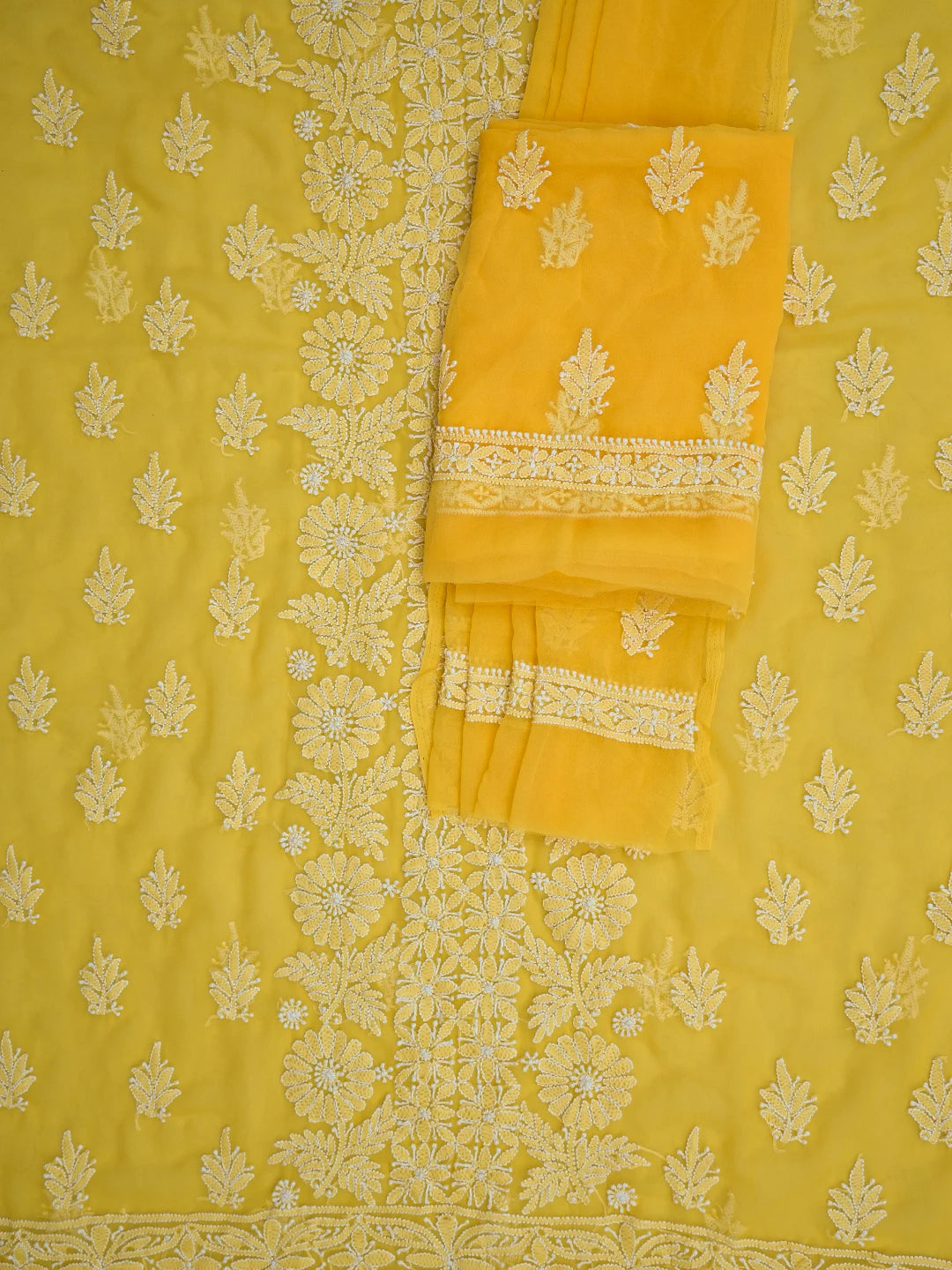 Ada Hand Embroidered Yellow Georgette Lucknowi Chikankari Unstitched Suit Piece 01A793585