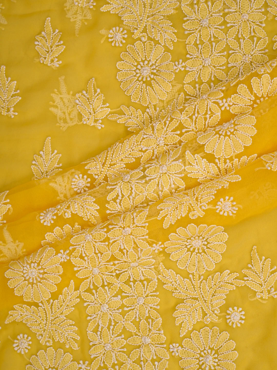 Ada Hand Embroidered Yellow Georgette Lucknowi Chikankari Unstitched Suit Piece 01A793585