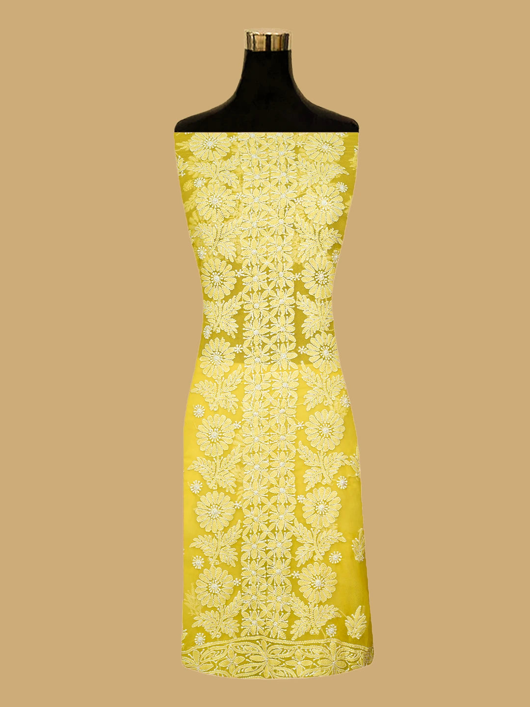 Ada Hand Embroidered Yellow Georgette Lucknowi Chikankari Unstitched Suit Piece 01A793585