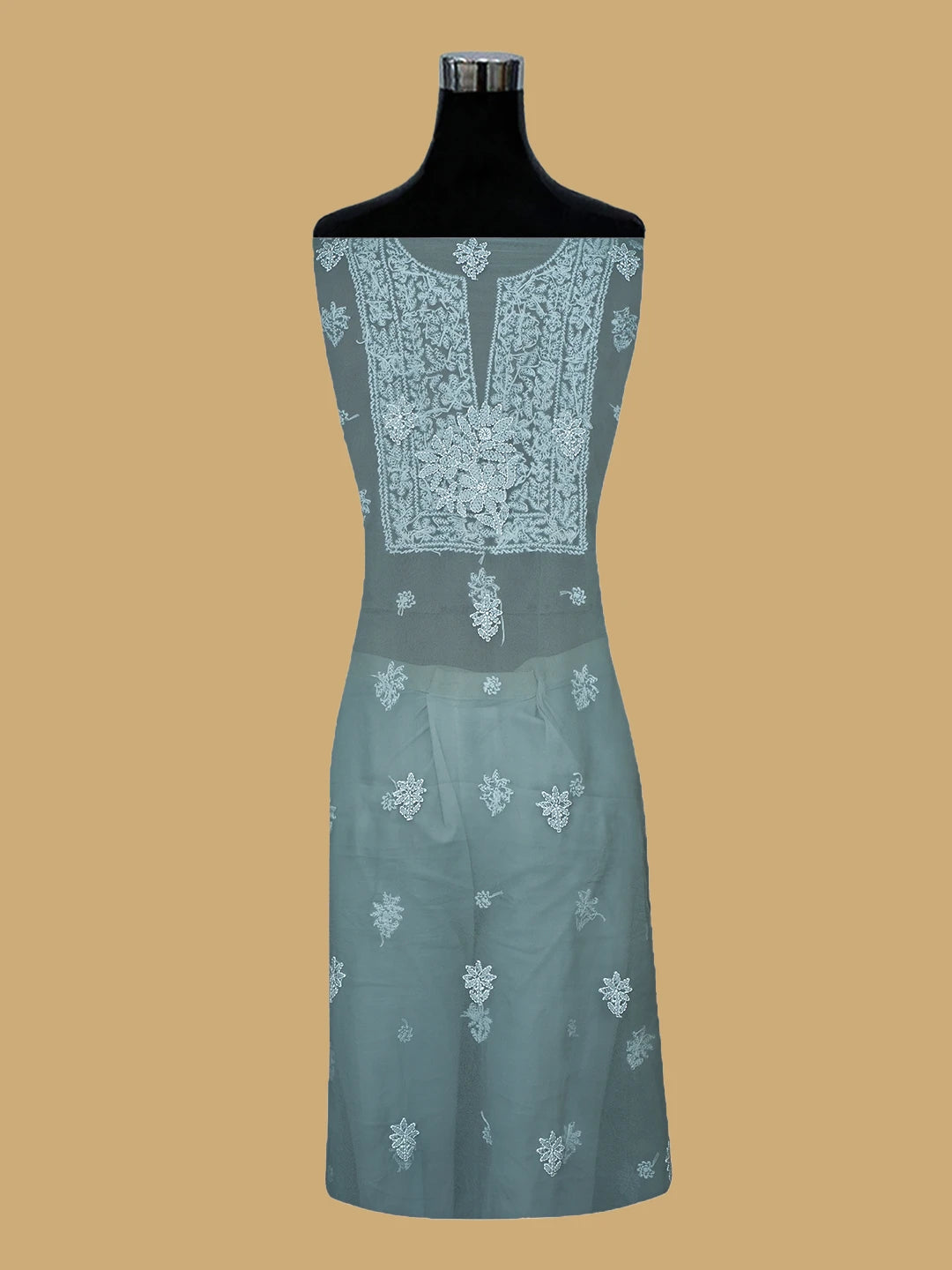 Ada Hand Embroidered Grey Georgette Lucknowi Chikankari Unstitched Suit Piece 01A791436