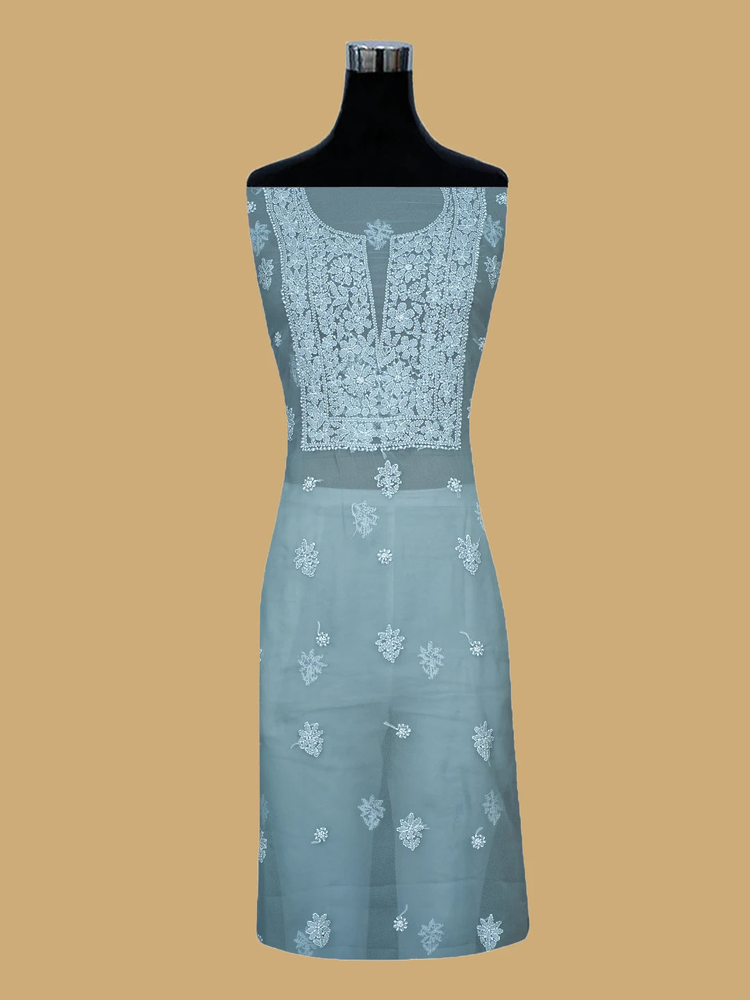 Ada Hand Embroidered Grey Georgette Lucknowi Chikankari Unstitched Suit Piece 01A791436