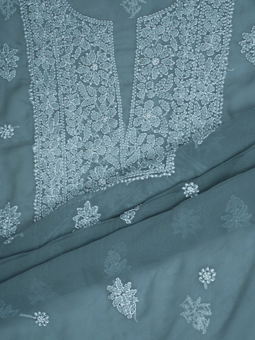 Ada Hand Embroidered Grey Georgette Lucknowi Chikankari Unstitched Suit Piece 01A791436