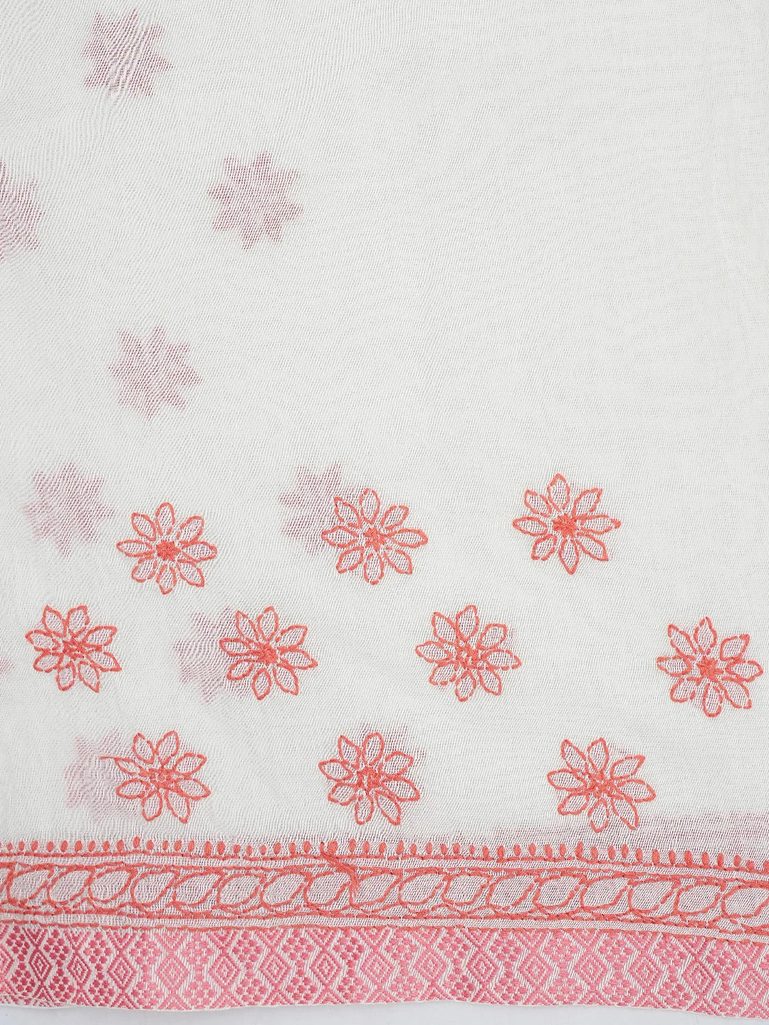 Ada Hand Embroidered White Kota Chanderi Lucknowi Chikankari Saree and Blouse 01A675059