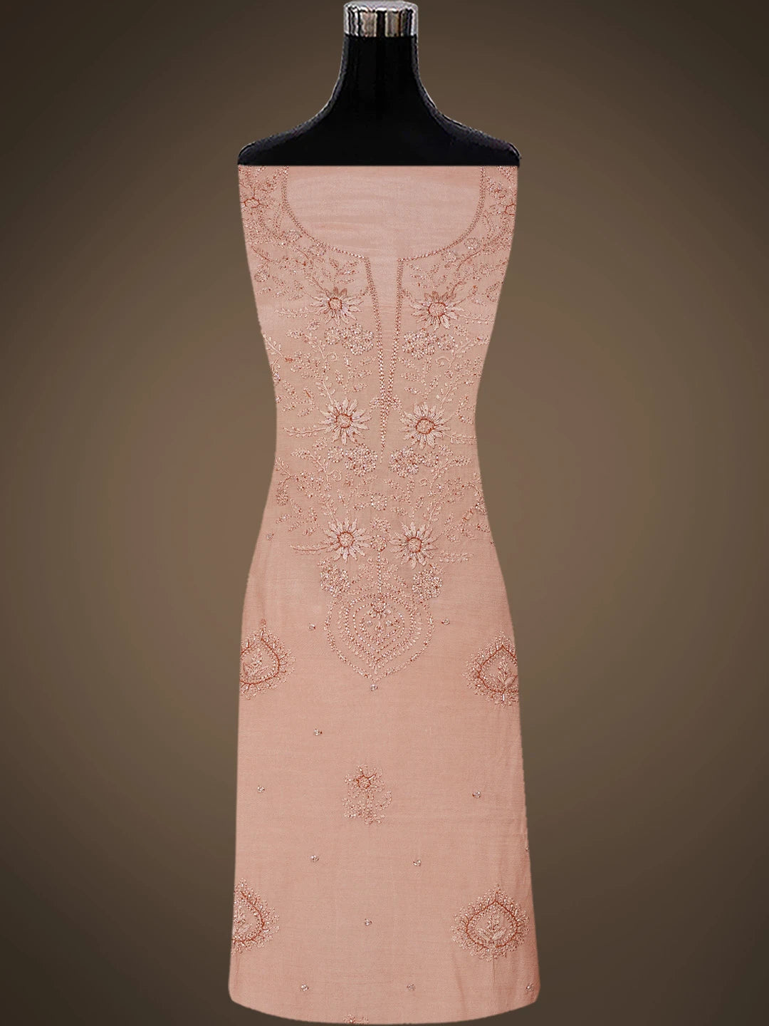 Ada Hand Embroidered Dusty Peach Muslin Lucknowi Chikankari Unstitched Suit Piece With Cutdana Work 01A788638