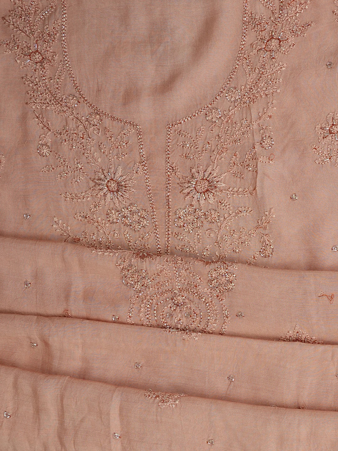 Ada Hand Embroidered Dusty Peach Muslin Lucknowi Chikankari Unstitched Suit Piece With Cutdana Work 01A788638