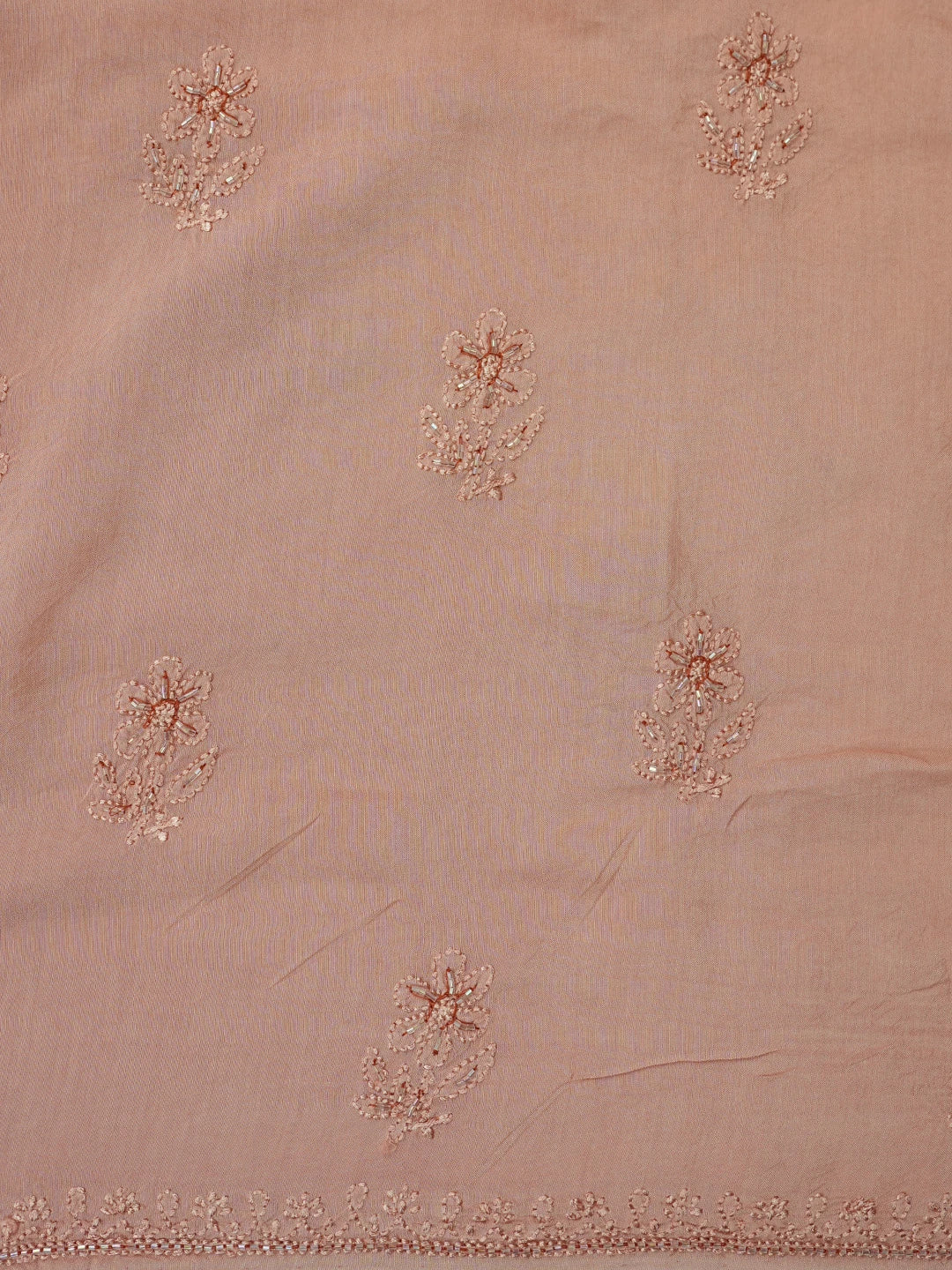 Ada Hand Embroidered Dusty Peach Muslin Lucknowi Chikankari Unstitched Suit Piece With Cutdana Work 01A788638