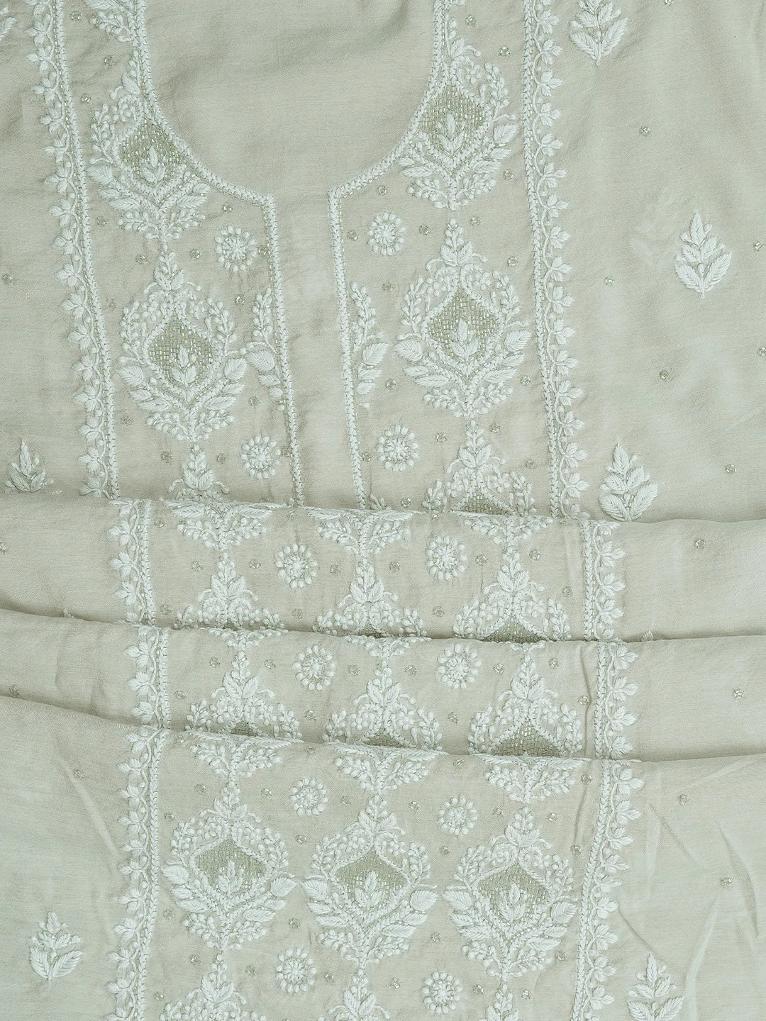 Ada Hand Embroidered Pastel Grey Chanderi Lucknowi Chikankari Unstitched Suit Piece With Cutdana Work 01A788697