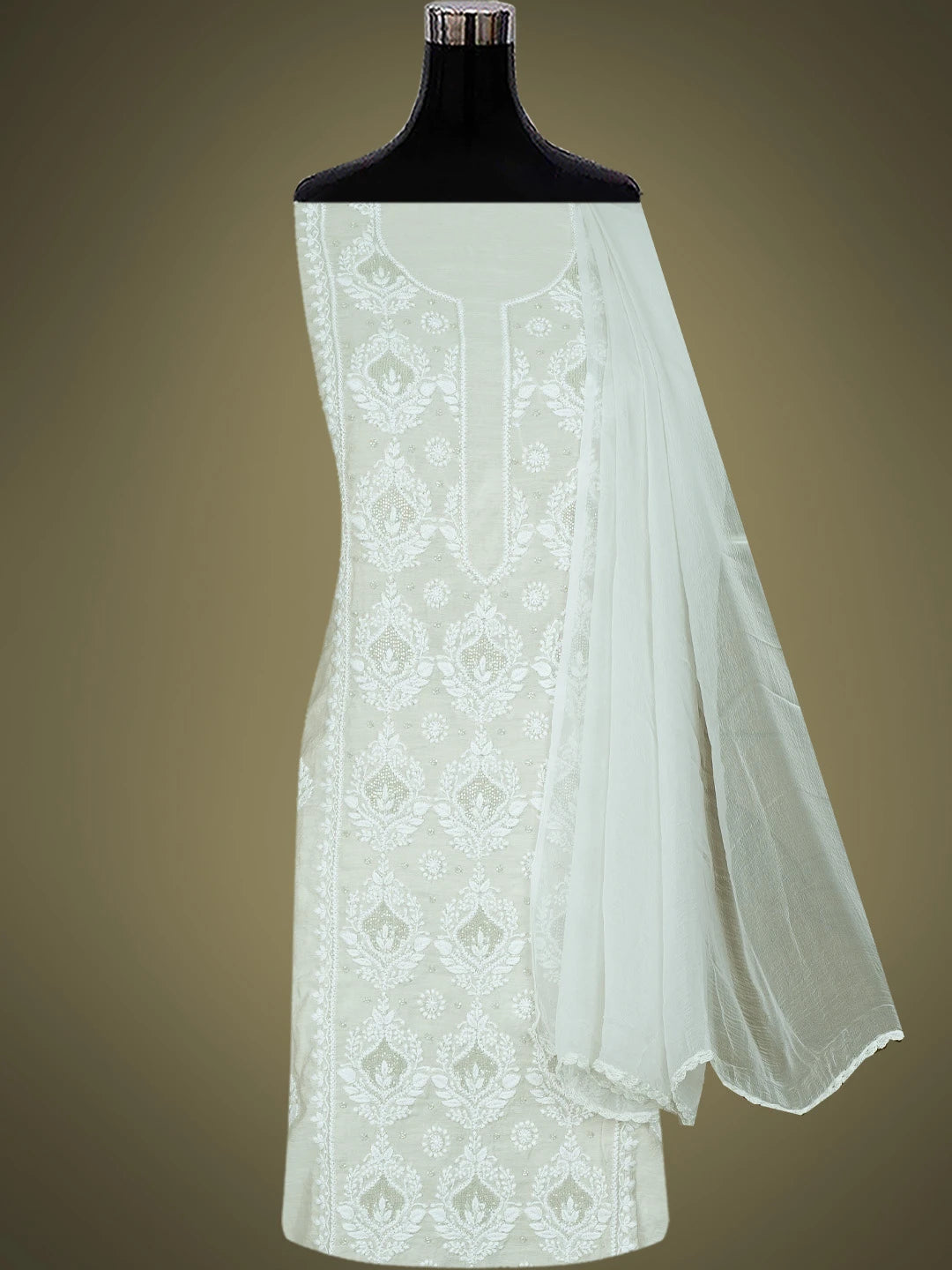 Ada Hand Embroidered Pastel Grey Chanderi Lucknowi Chikankari Unstitched Suit Piece With Cutdana Work 01A788697