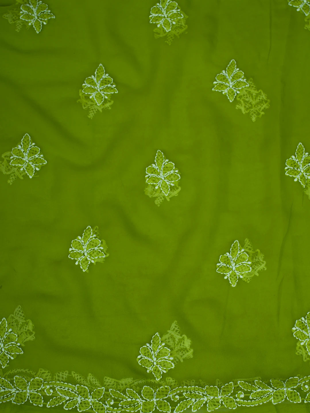 Ada Hand Embroidered Green Georgette Lucknowi Chikankari Unstitched Suit Piece 01A776380
