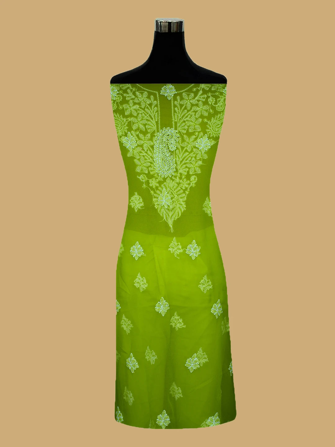 Ada Hand Embroidered Green Georgette Lucknowi Chikankari Unstitched Suit Piece 01A776380