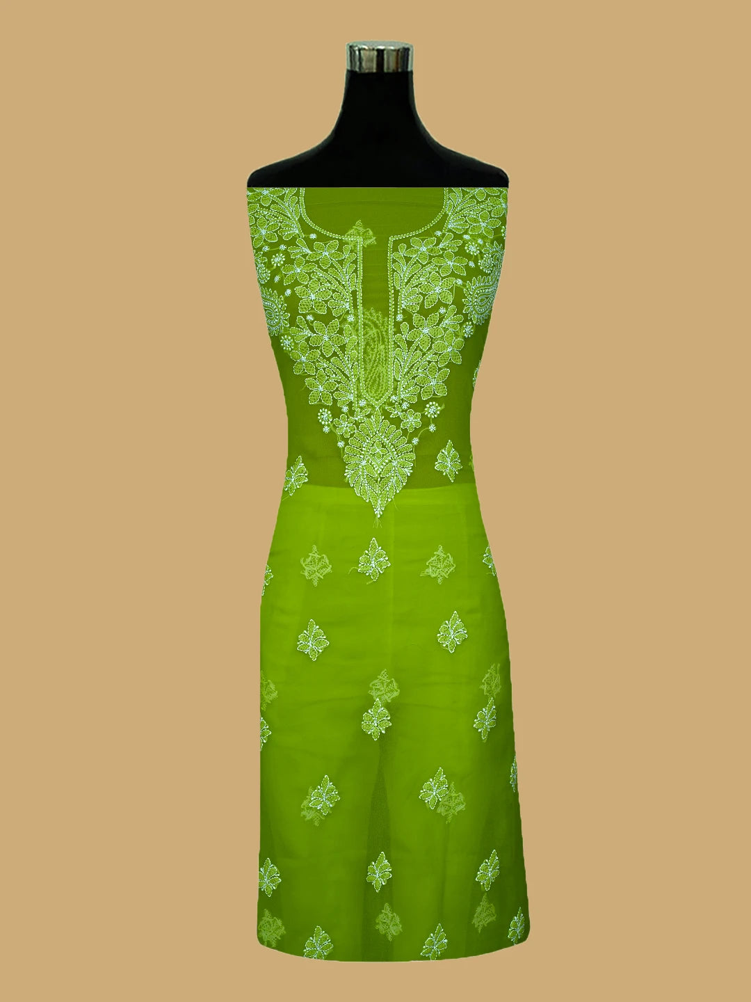 Ada Hand Embroidered Green Georgette Lucknowi Chikankari Unstitched Suit Piece 01A776380