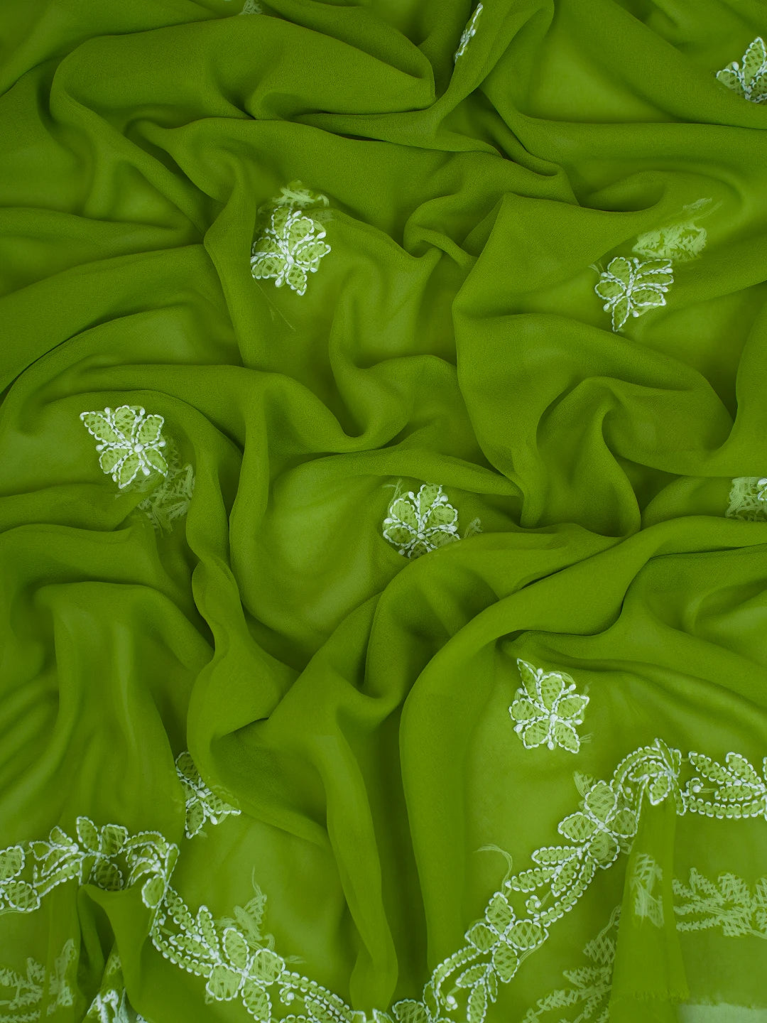 Ada Hand Embroidered Green Georgette Lucknowi Chikankari Unstitched Suit Piece 01A776380