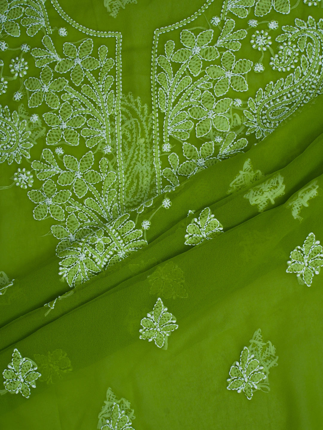 Ada Hand Embroidered Green Georgette Lucknowi Chikankari Unstitched Suit Piece 01A776380
