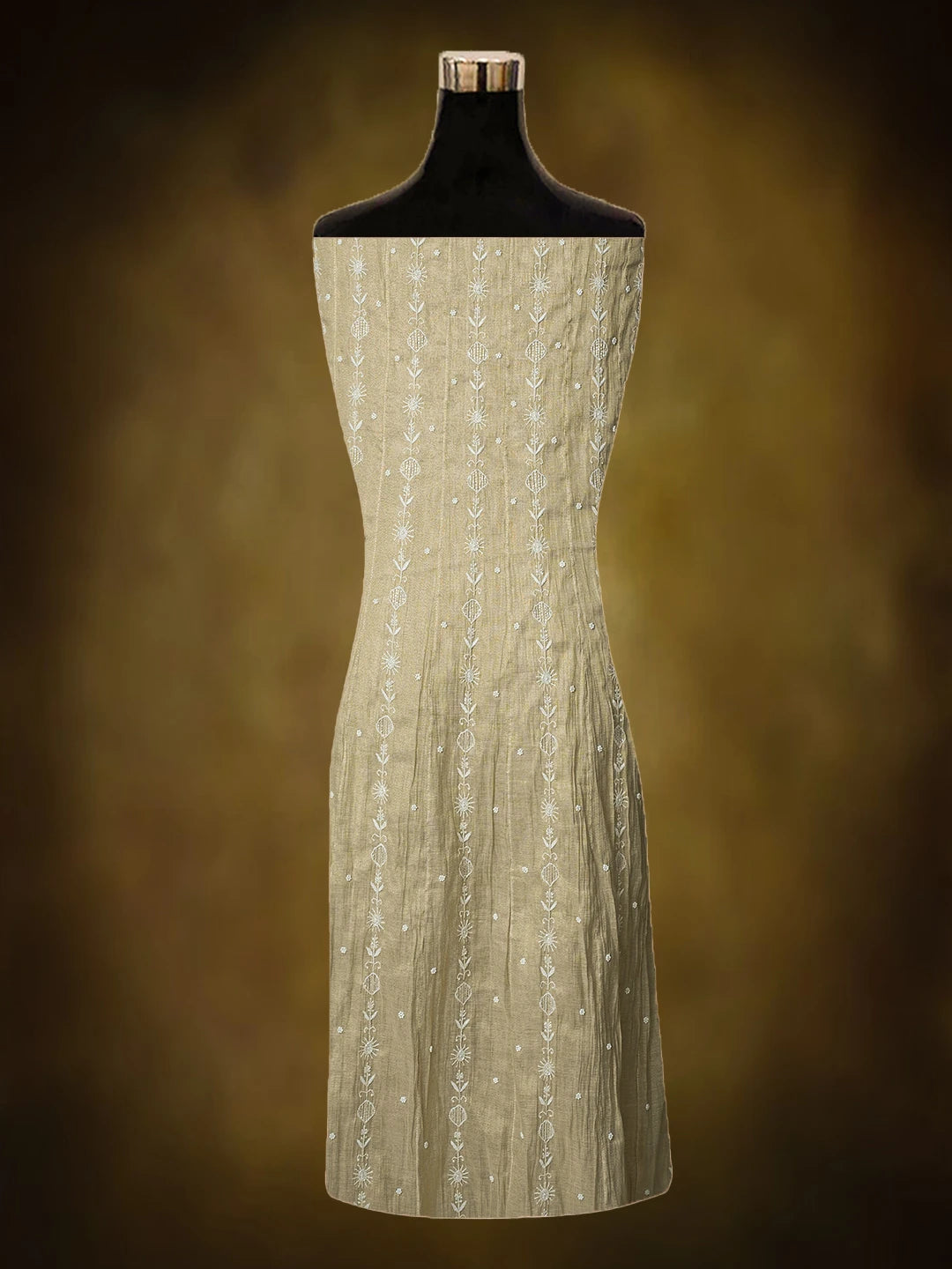 Ada Hand Embroidered Fawn Tissue Lucknowi Chikankari Semi-Stitched Anarkali Kurta Dupatta Set With Cutdana Work 01A799985